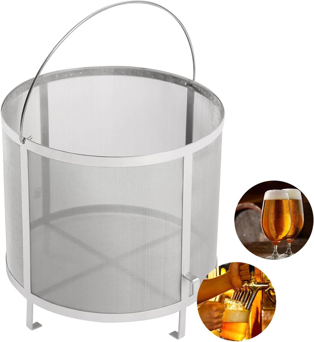 AIZYR Mesh Stainless Steel Hop Filter Brew Beer Filter Basket Strainer 400 Micron Mesh,Wine Filter Bag Barrel for Wine Beer Tea Kettle,Fermentation Filter Tools,11.8 * 11.8 inch