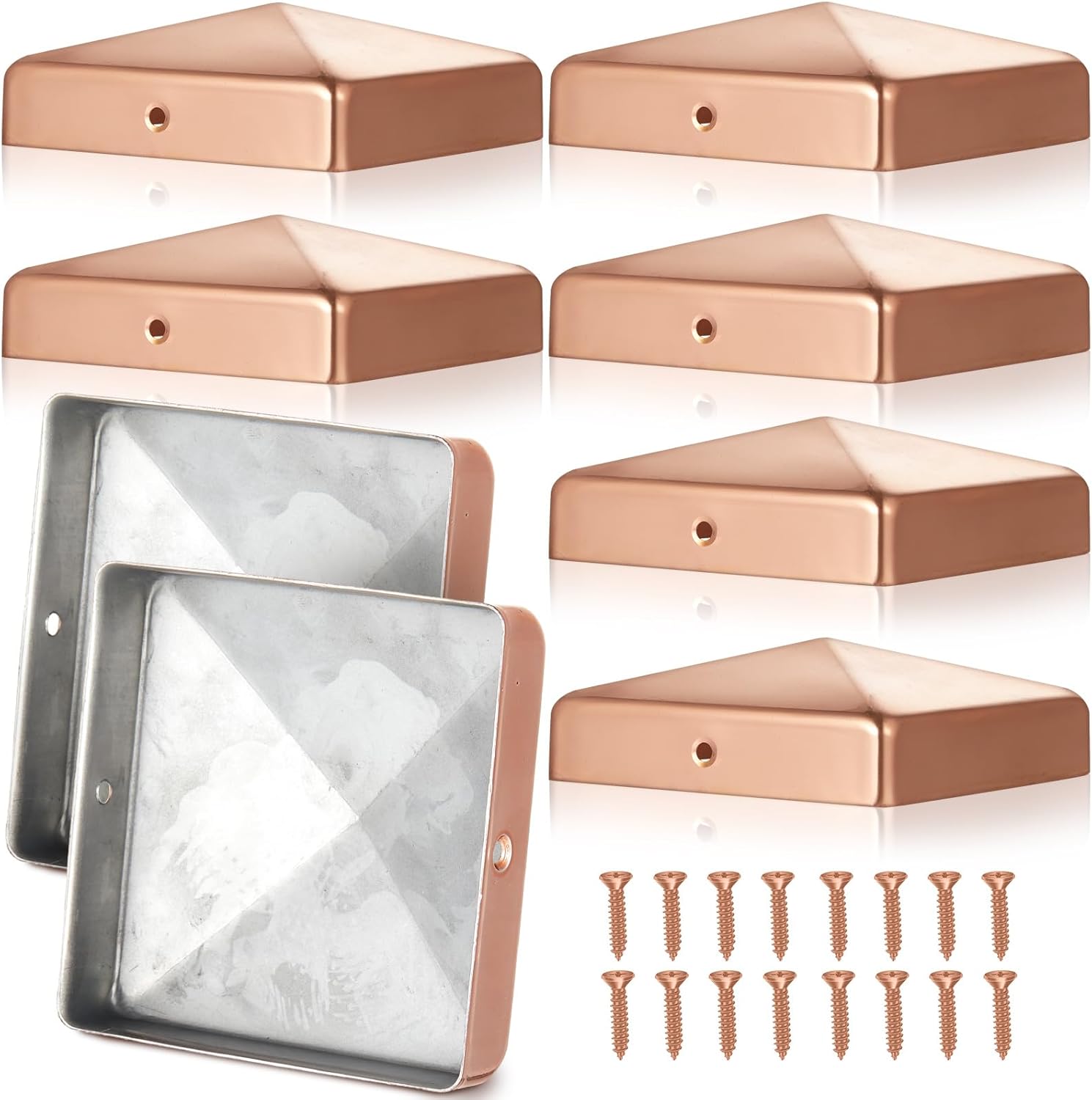 Tandefio 8 Pcs 4x4''(Actual 3.5"x3.5") Copper Pyramid Post Cap with Screws Sturdy Waterproof Deck Post Caps for Metal Wood Cedar Fence Deck Corridors Mailbox Posts End Cover