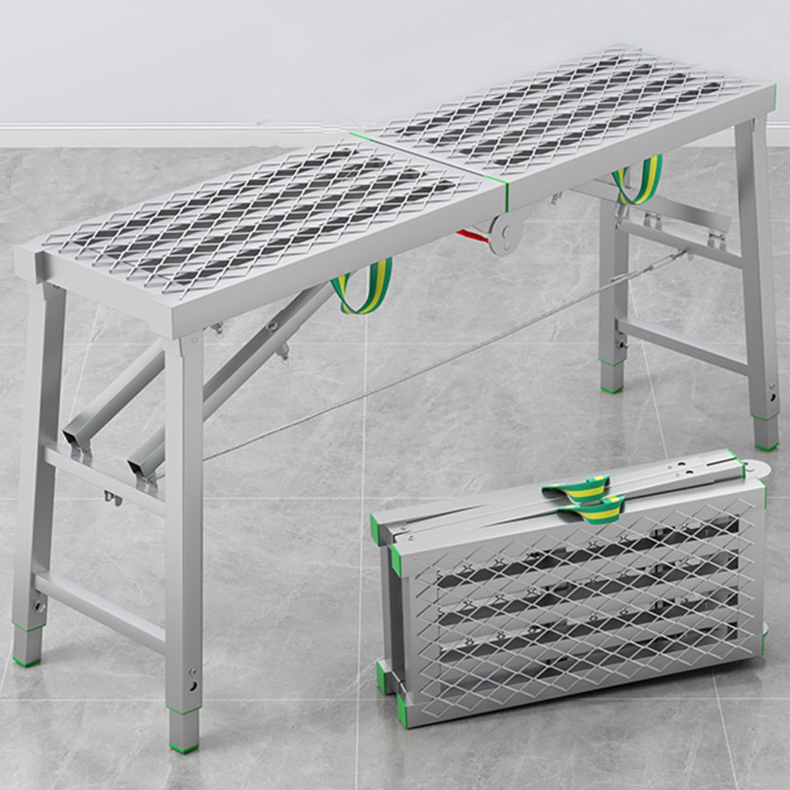 WQPMNYG Portable Folding Scaffolding Work Platform Tower Ladder Stool Bench 880 lbs Load Galvanized Steel 140cm Multipurpose Scaffold Equipment