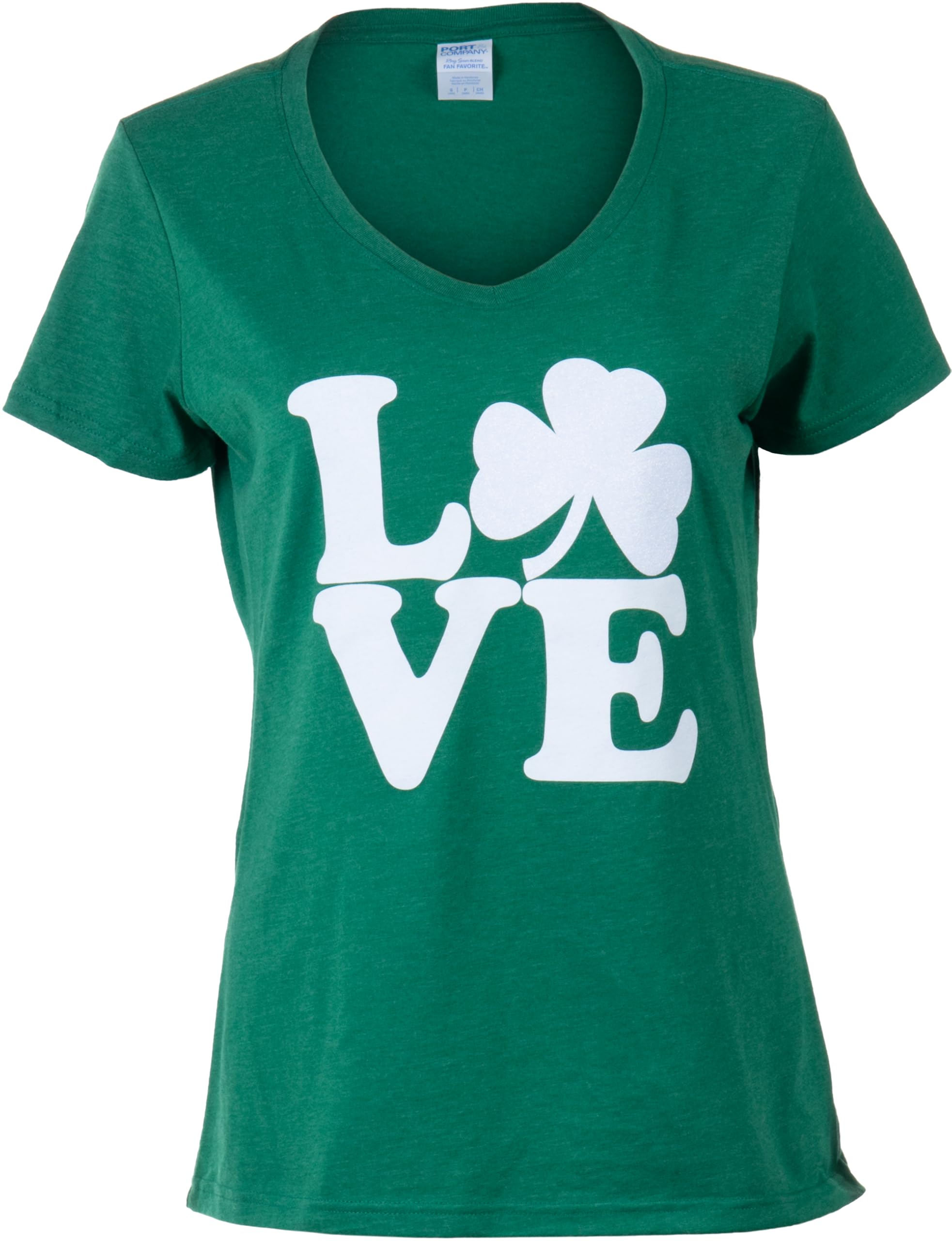 Shamrock Love | Funny St Pat's Paddy Patrick Patty's Green Heart Cute V-Neck T-Shirt for Women