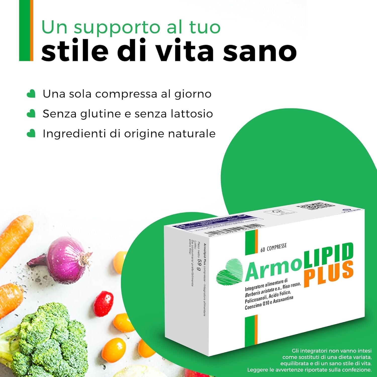 ArmoLipid Plus 60 Compresse, Integratore Alimentare con Berberis Aristata, Riso Rosso Fermentato, Acido Folico, Policosanoli, Coenzima Q10 e Astaxantina