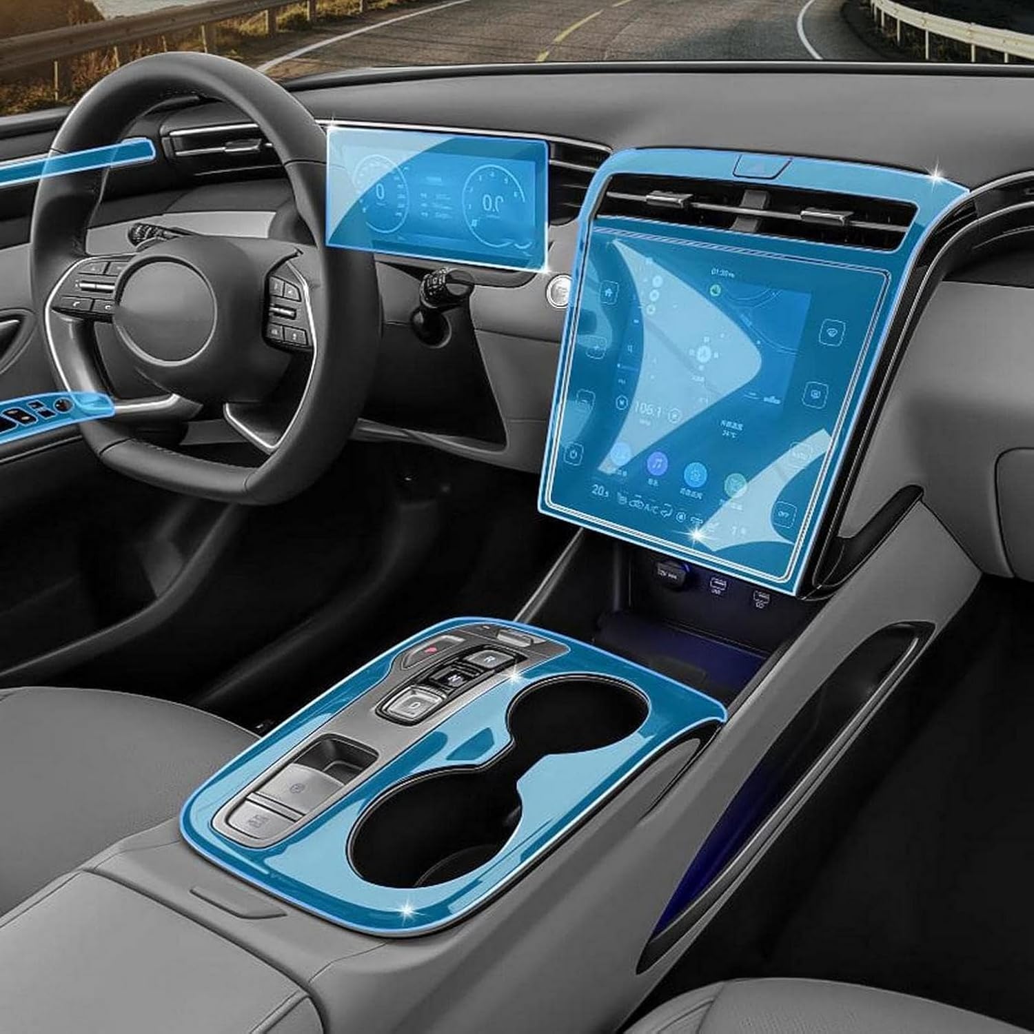 Film TPU Hyundai Tucson 2021 : écran de protection console centrale auto-cicatrisant