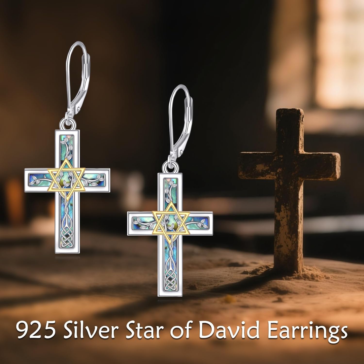 Star of David Earrings S925 Sterling Silver Cross Star of David Dangle Earrings Tree of Life Jewelry for Women