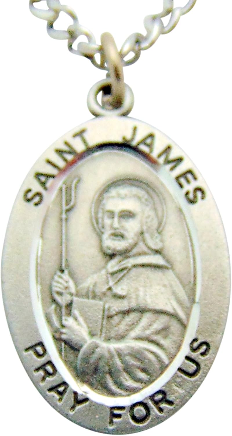 St James Solid Pewter One Inch Saint Medal with Stainless Steel Chain