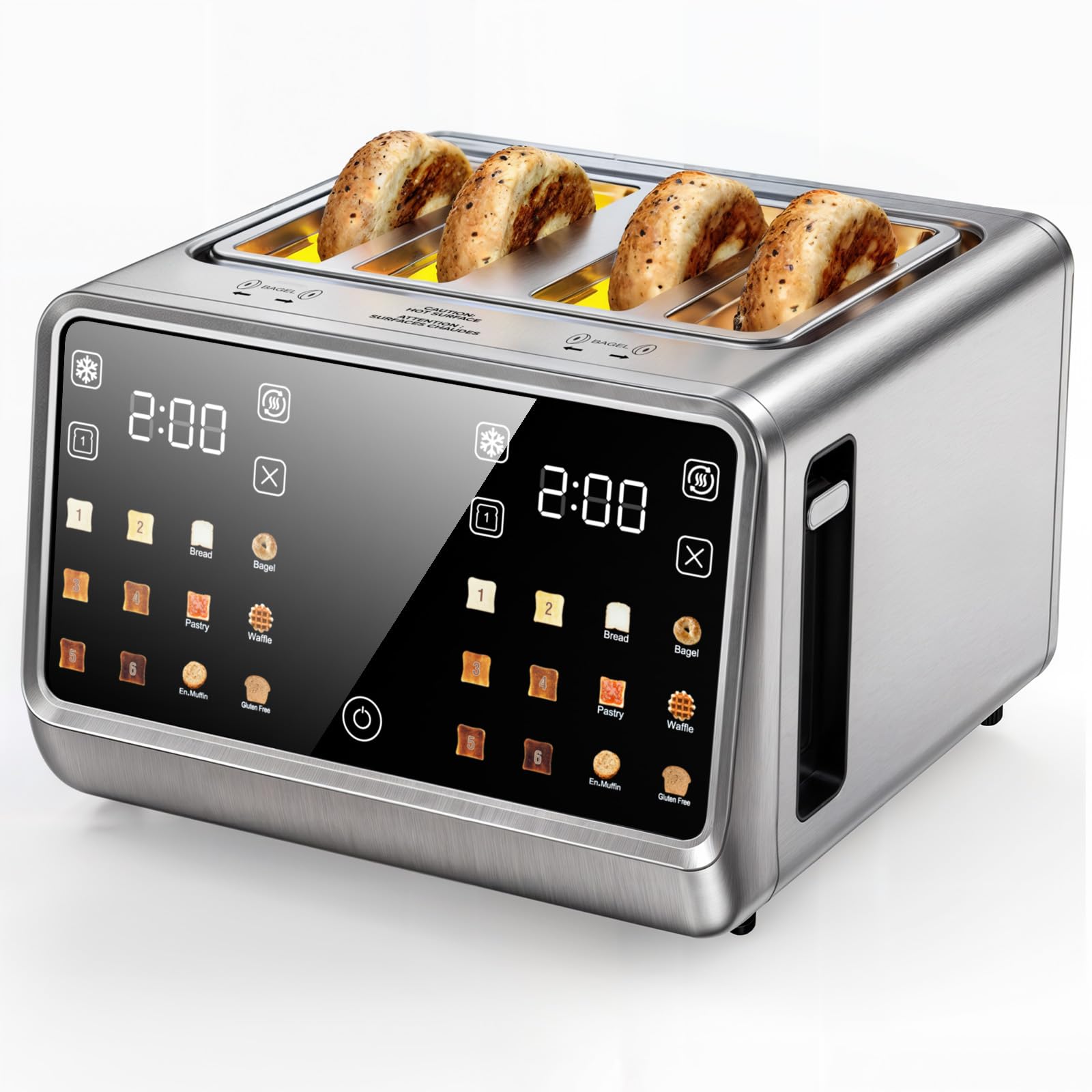 Toaster 4 Slice, Digital Smart Touch Screen with Memory Function, Single Slot Tech, Stainless Steel Toaster Wide Slot for Bagels | 6 Toast Settings & 5 Bread Types | Defrost & Reheat