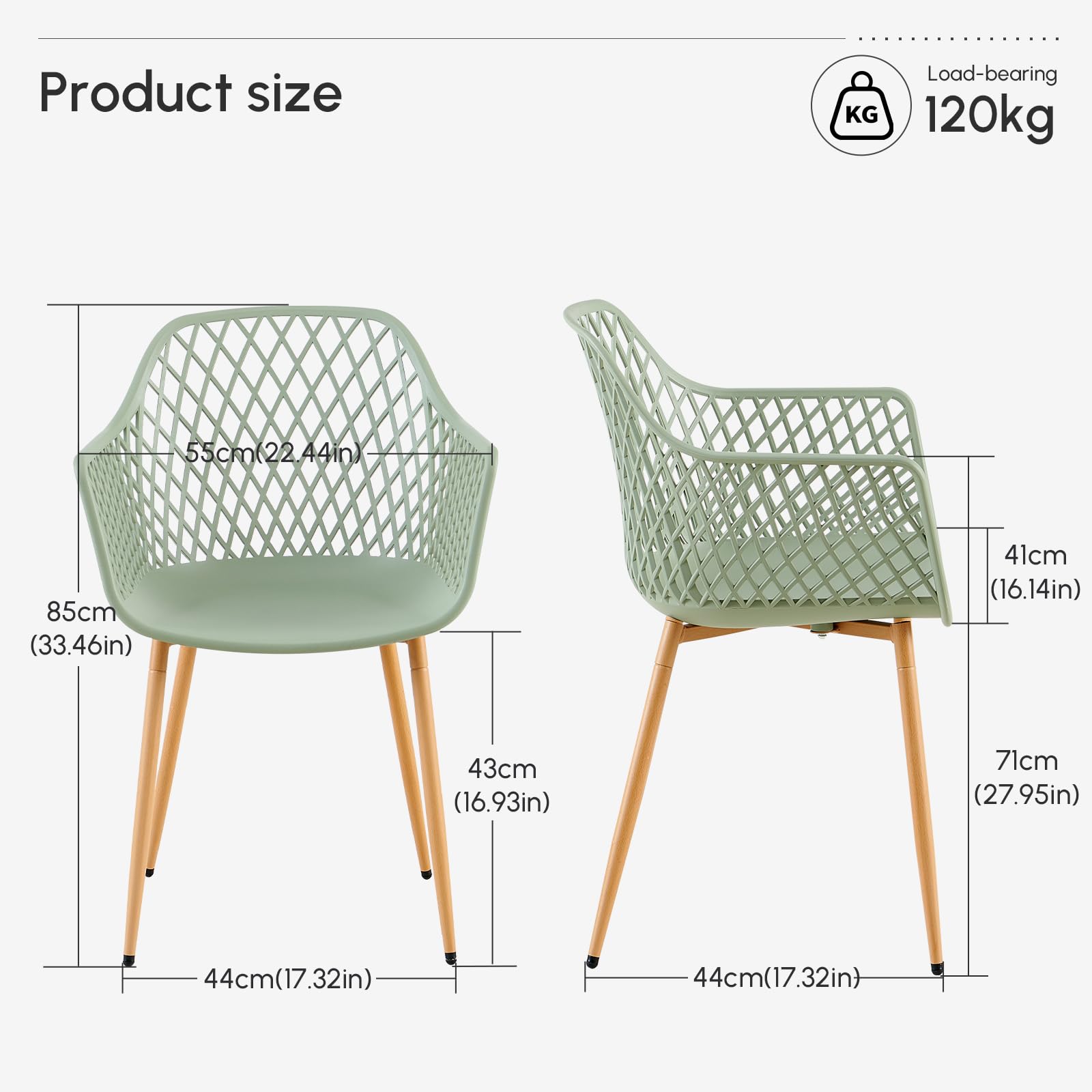 buybyroom Konferenzstühle 12er Set, Bürostuhl ohne Rollen, PP-Sitz, Metallbeine, mit Armlehnen, Höhenverstellbare Bodengleiter, Belastbarkeit 120 KG, Graugrün