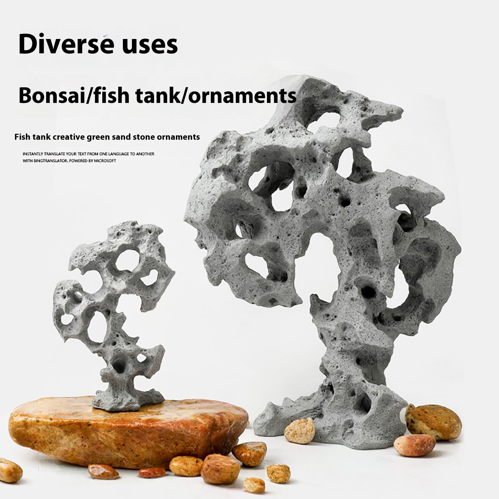 Roca Montaña Artificial para Acuario con Cuevas y Plantas Acuáticas Decorativas - Escondite para Peces,L