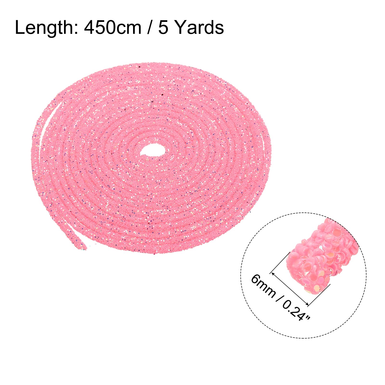 sourcing map 5 Yard 6mm 0.24 Inch Glitter Sequins Rope, 2 Pcs Sequins Rhinestone Tube Cord for DIY Wedding Dresses Costume Clothing Shoes Jewelry Accessory, Light Pink — view 2