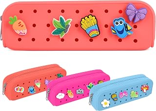 Silicone Small Pencil Pouch, Cute Pencil Case with 10 Decorative Charms