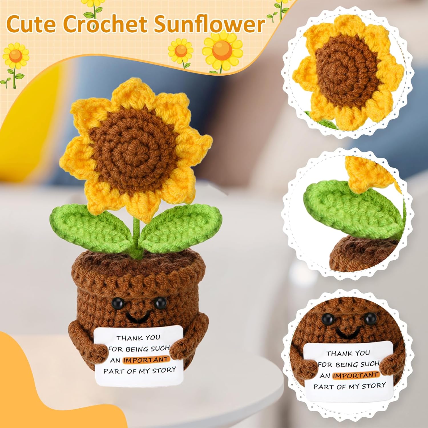 Teacher Appreciation Gifts Thank You Gifts for Women Teacher Coworkers Friends Emotional Support Crochet Plant Sunflower - Image 8