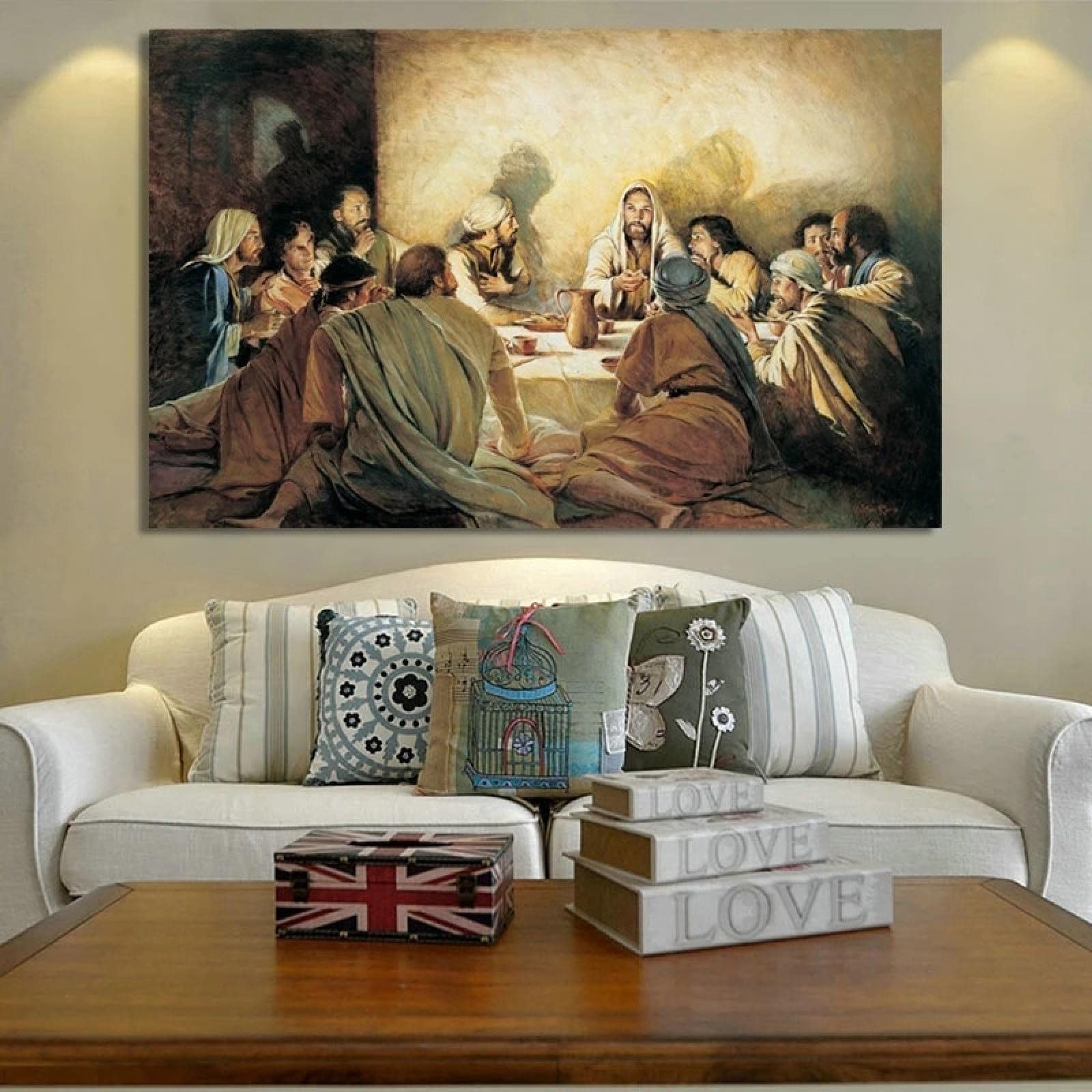 Letztes Abendmahl Da Vinci Berühmte Leinwand Gemälde Poster und Drucke Jesus und Jünger Skandinavien Wandkunst Bild für Zuhause 60x92cm Mit Rahmen
