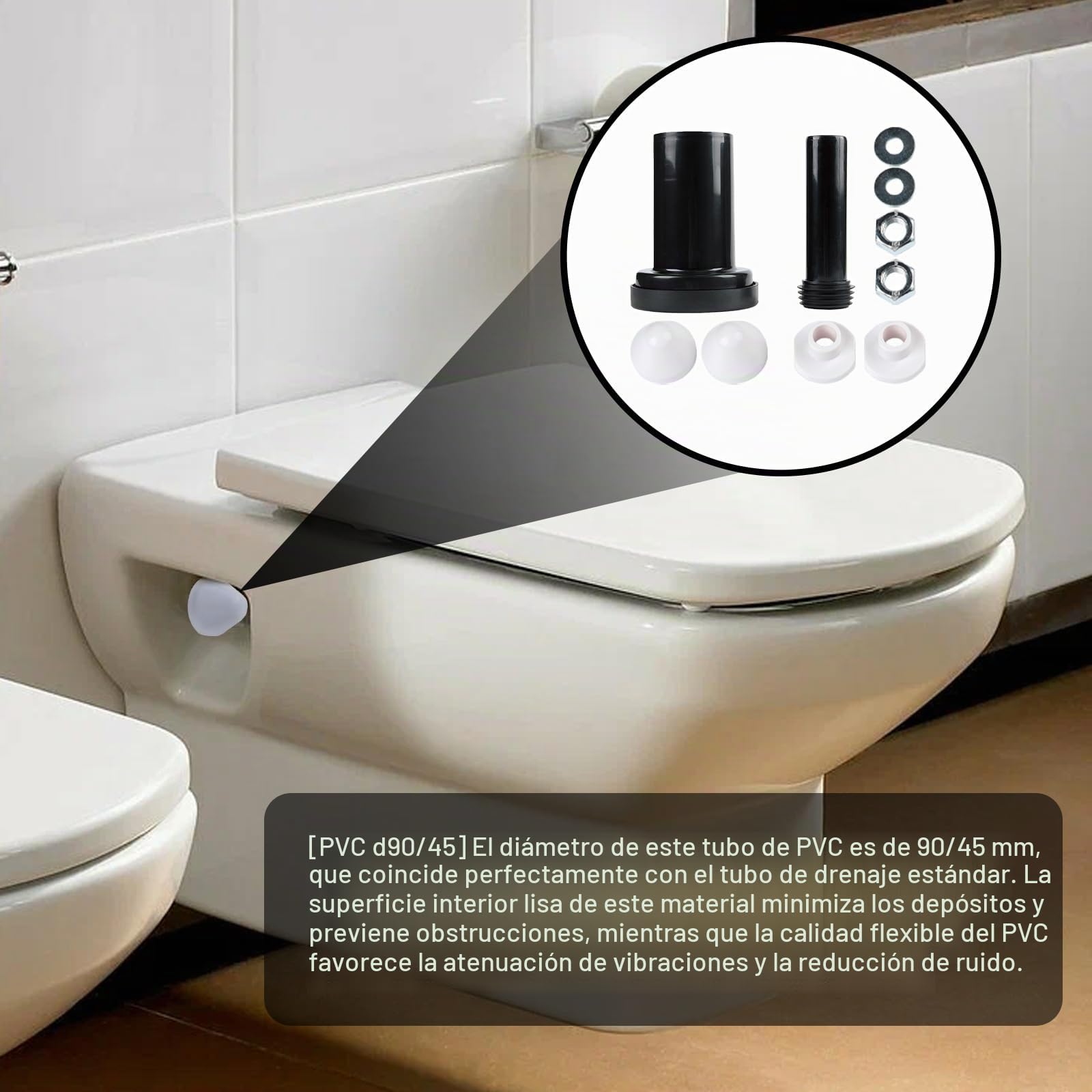 Kit de conexión para descarga de pared, diámetro de la tubería de PVC 90/110, longitud 180 mm, compatible con Geberit Duofix 405.116.00.1. Manguera de drenaje de pared (modelo: