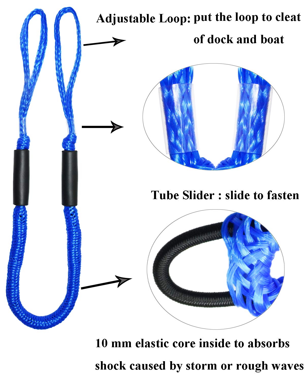 Cordes D’Amarrage Élastiques - Lot De 2 - 120 Cm Extensibles - Avec Flotteurs - Pour Bateau, Kayak, Jet Ski, Ponton
