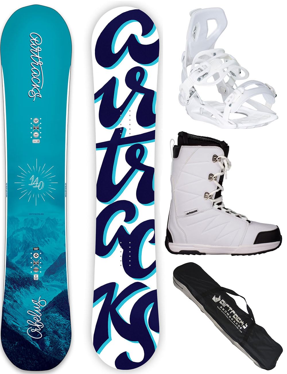 AIRTRACKS Snowboard Set Pack Planche Orbelus Lady Camber + Fixations Master W + Chaussures + SB Sac 140 145 150 155 cm