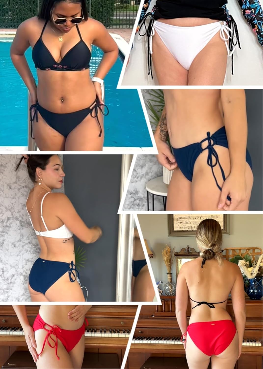 Zmart String Tie Side Bikini Bottoms - Women Full Coverage Swimsuit Bottom Mid Rise Mid Waist Swim Bathing Suit Bottom - Image 6