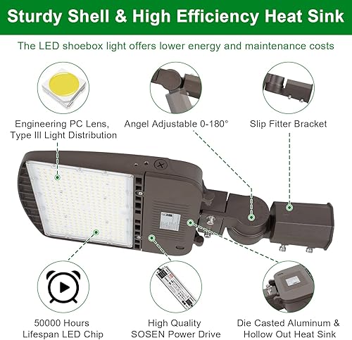 Miniatura 4 de OSTEK Luces de estacionamiento LED de 150W, accesorio de iluminación de área comercial al aire libre 21000LM - IP65 5000K LED Shoebox luz con
