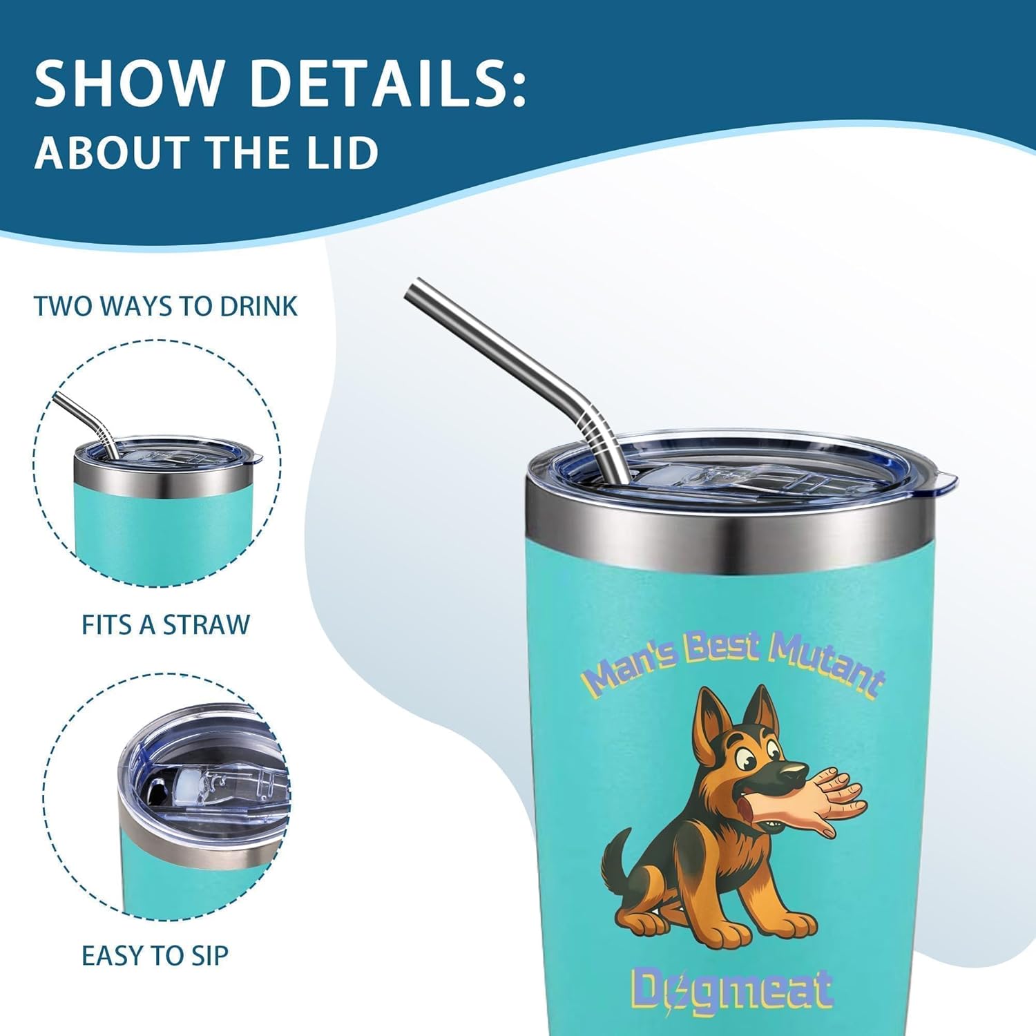 ATHAND Man’s Best Mutant Tumbler, 20oz Insulated Stainless Steel Travel Coffee Mug with Lid & Straw, Funny Mutant Dog Gaming Gift for Gamers, Veterans and Dog Lovers(Green) - Image 5