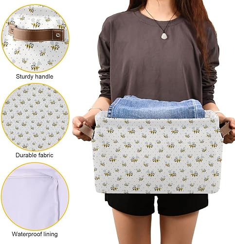 Miniatura 8 de FRODOTGV Lindas canastas de almacenamiento plegables e impermeables de tela duradera con asa resistente, 18 cuartos de galón para almacenar estantes