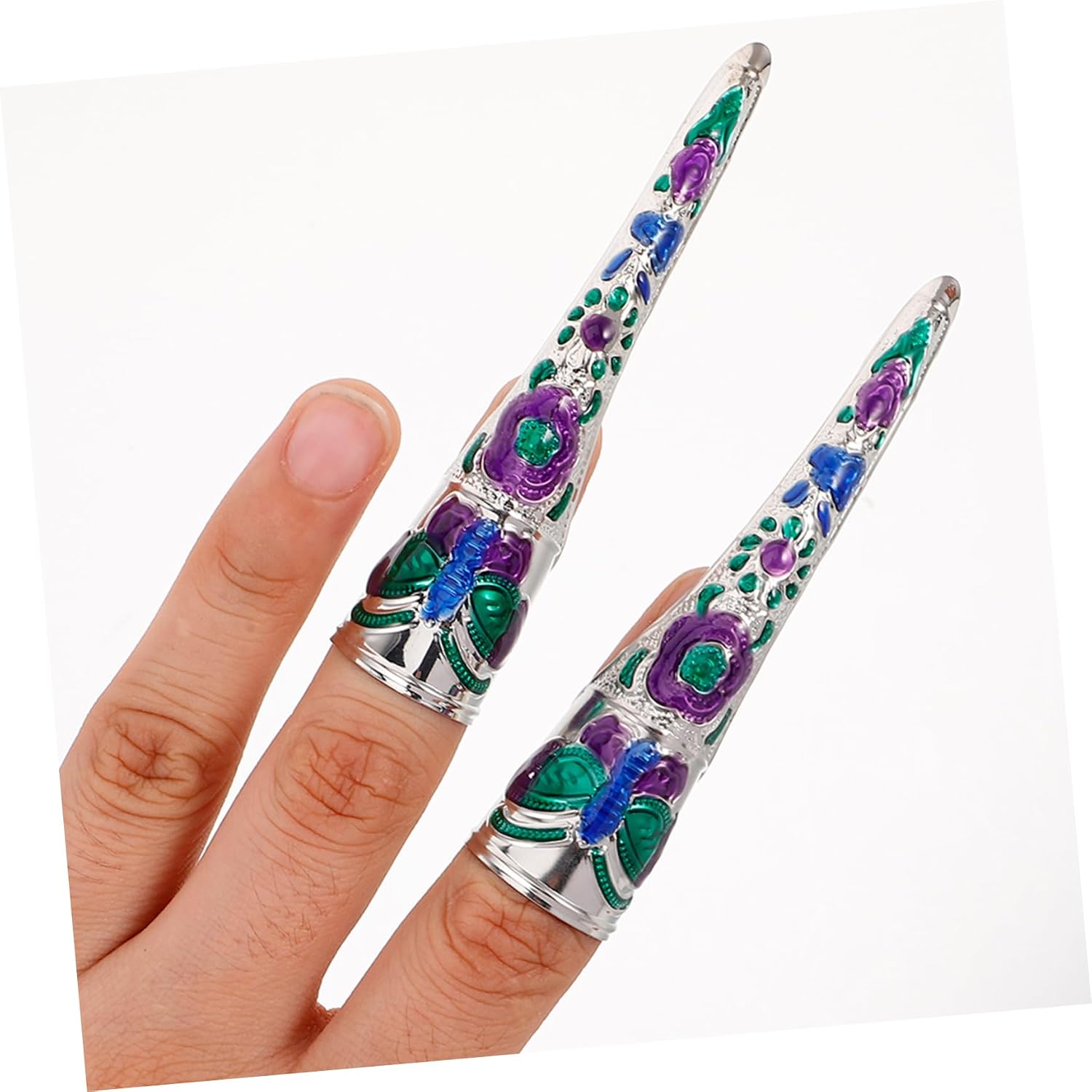 NOLITOY 2pcs Detachable Fake Nail Tips Armor Cover Nails Full Cover Design for Stage Performance and Dance Show