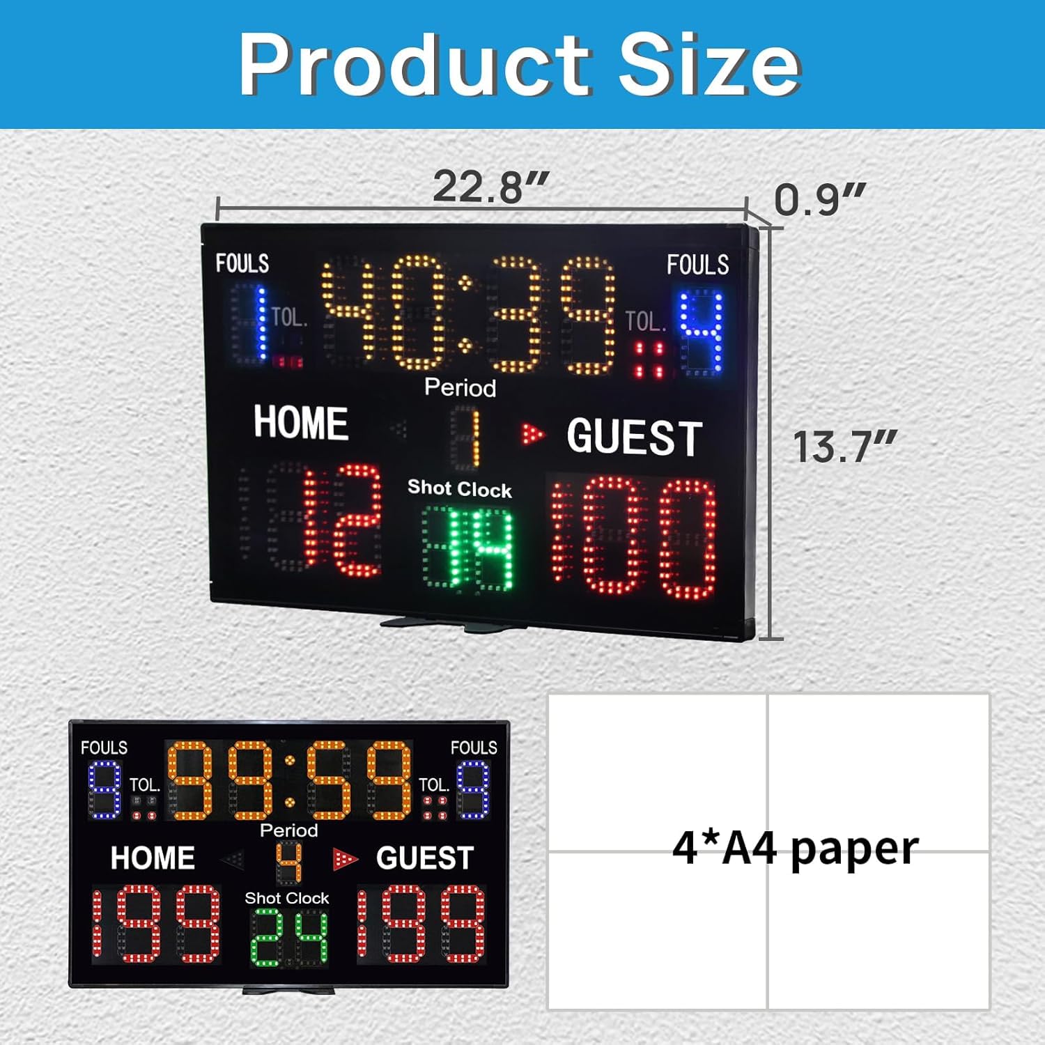 YZ LED Basketball Anzeigetafel mit Schussuhr, Tragbare Anzeigetafel Basketball, Digitale Anzeigetafel mit Fernbedienung, Elektronische Anzeigetafel mit Timer Uhr, Digital Score Keeper Outdoor
