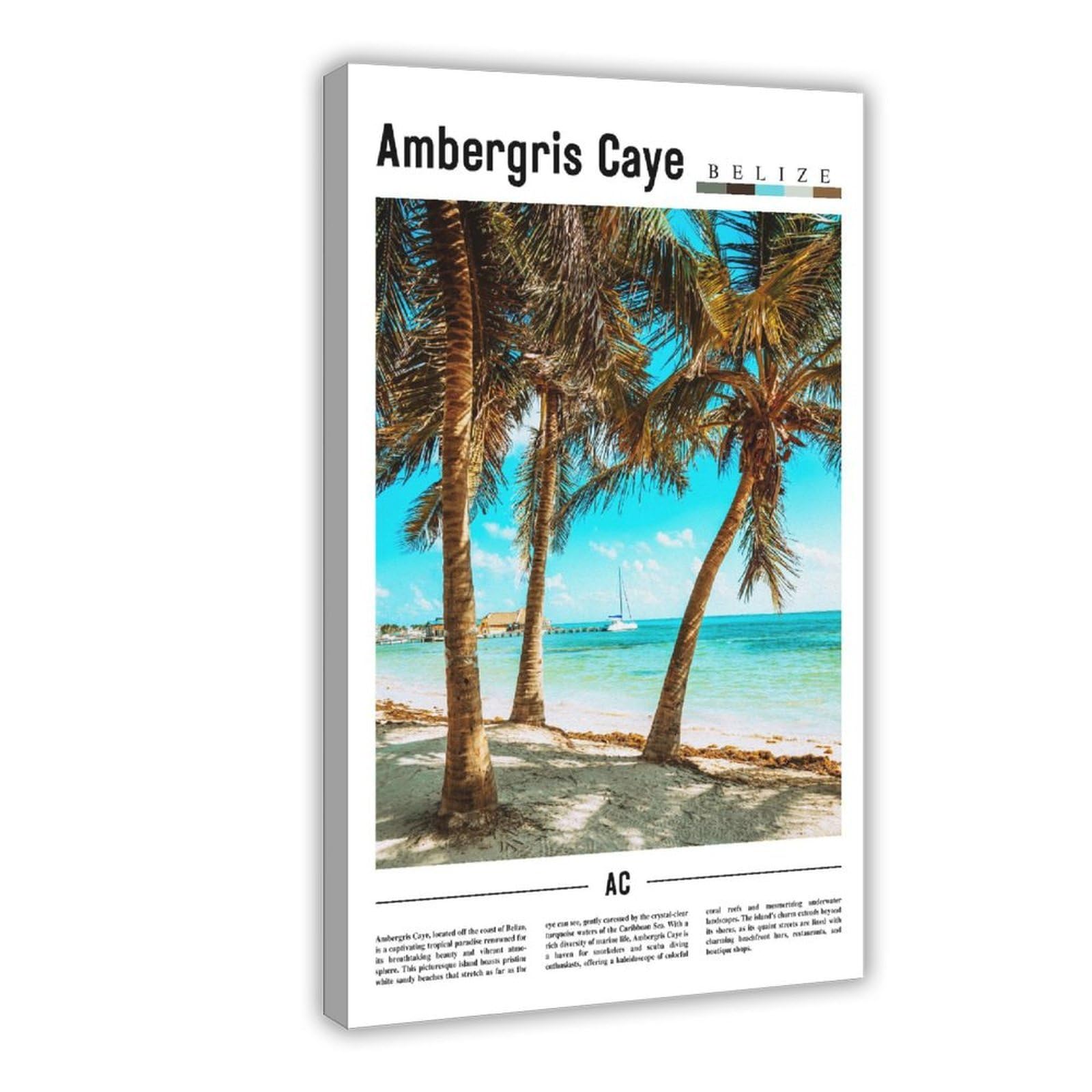 Wcyb Frame Ambergris Caye Belize District Belize Scenery Travel Posters Prints Canvas Deco Paintings Wall Art Hangable 12" L X 18" W