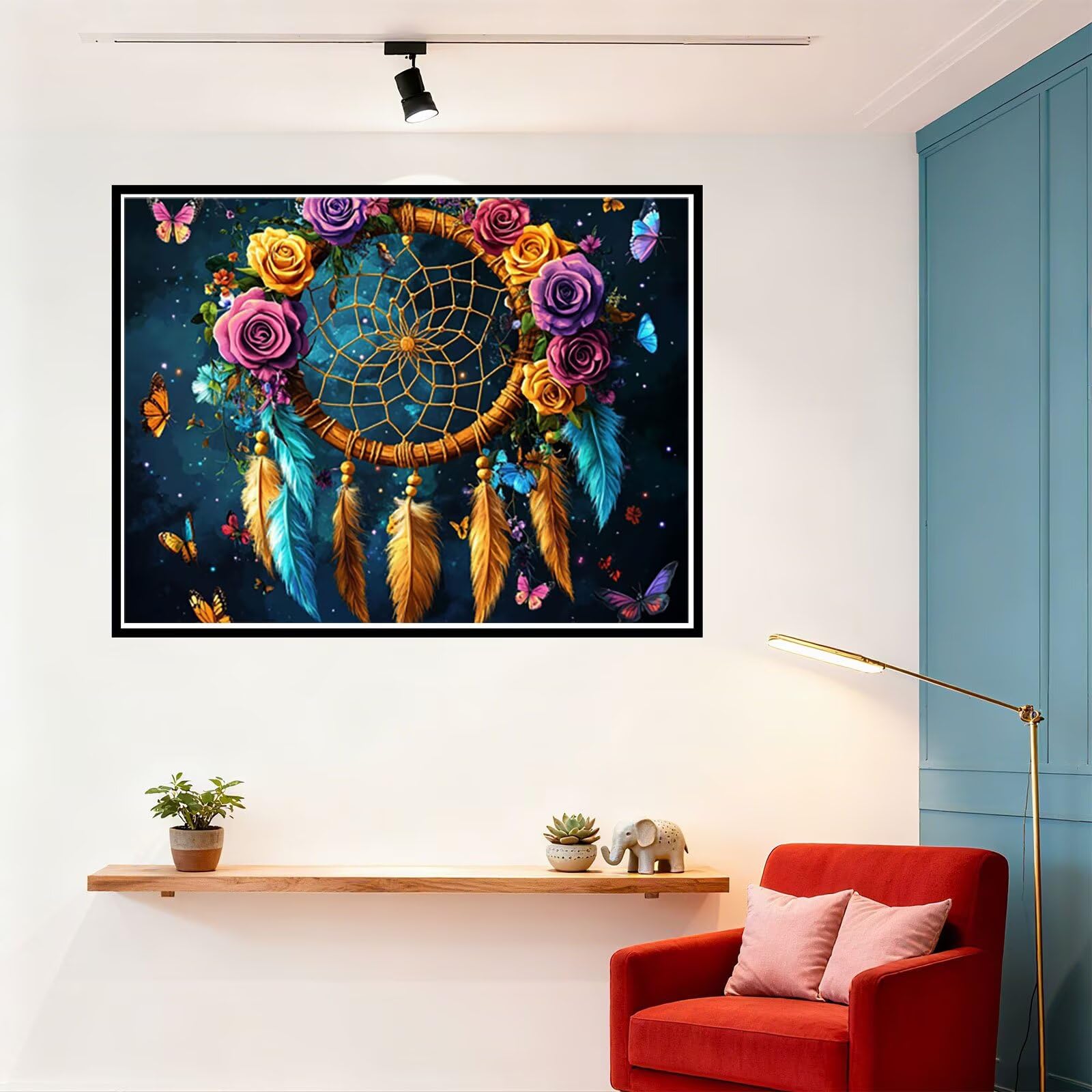 Peinture Numero Adulte Fleur Coloriage par Numero Adulte Attrape RêVes DIY Paint by Numbers, avec Pinceaux Peinture Loisir Creatif Enfant Cadeau Femme, Pour Decoration Maison Murale 70x90cm H - 913