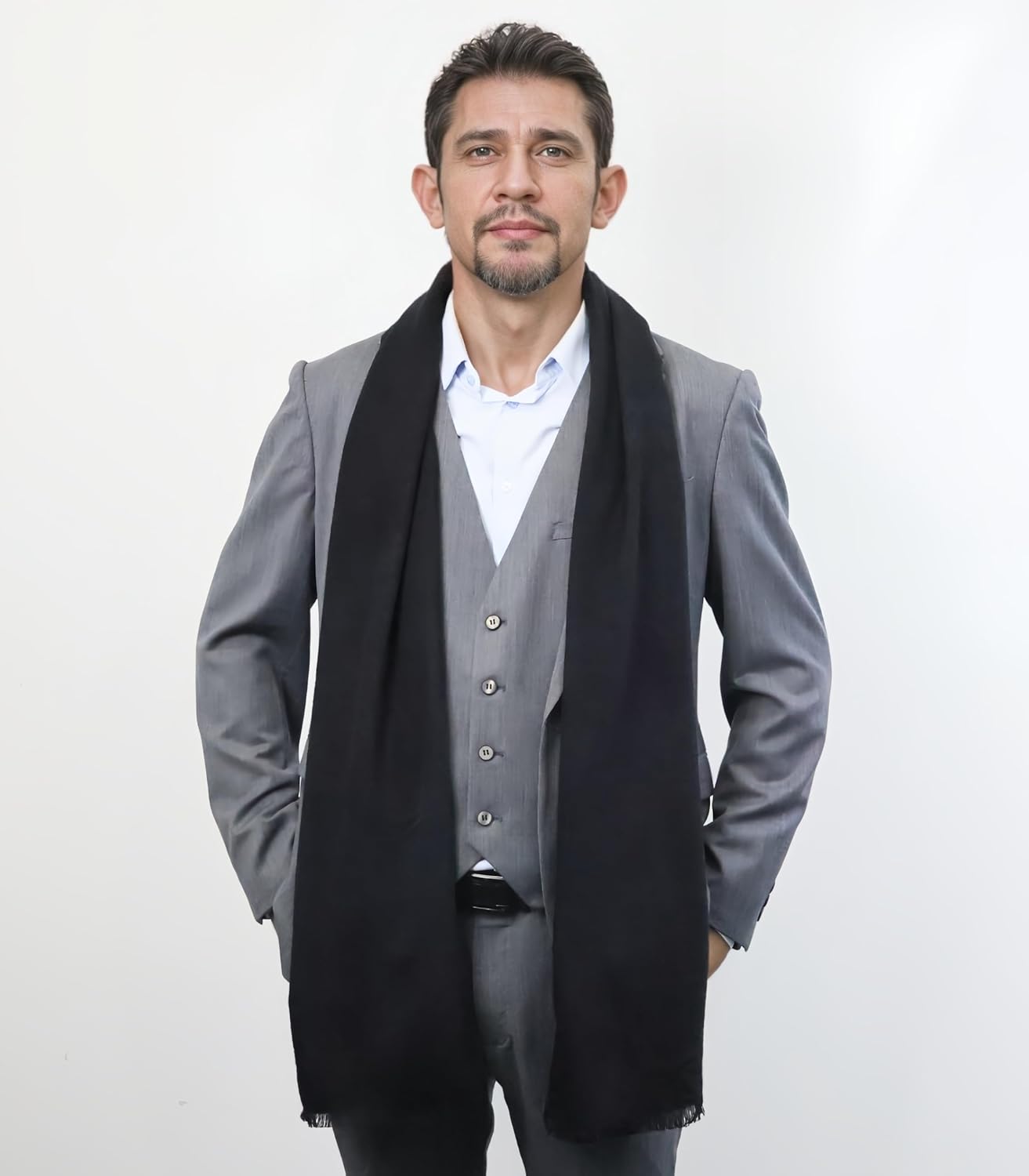 Men's Scarf, Fashion Cashmere Feel Scarves for Men Winter Autumn with Tassels Fringes Long