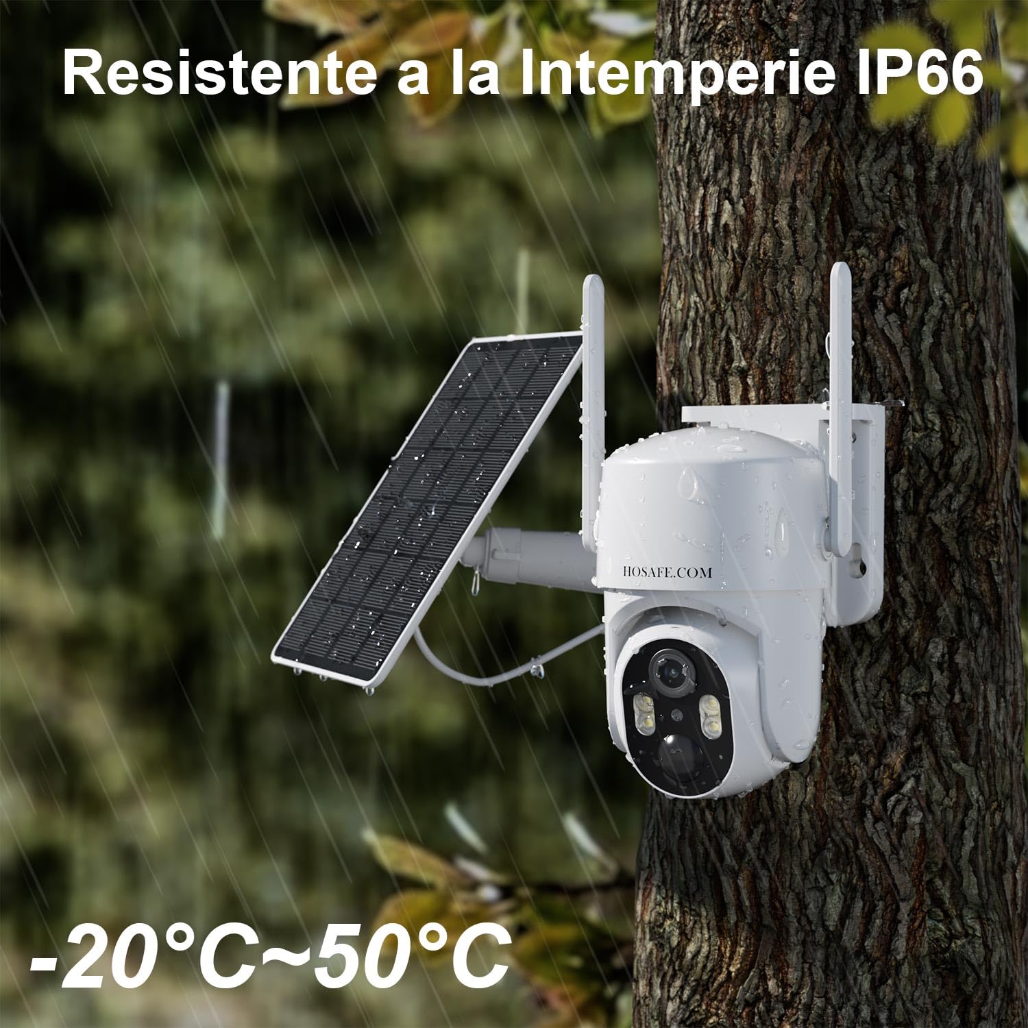 HOSAFE.COM 4G LTE Camara Vigilancia Exterior Solar Sin WiFi, Camara de Vigilancia Exterior con Tarjeta SIM, Versión Nocturna en Color 2K, 360 Live View, Detección de Movimiento, Audio Bidireccional