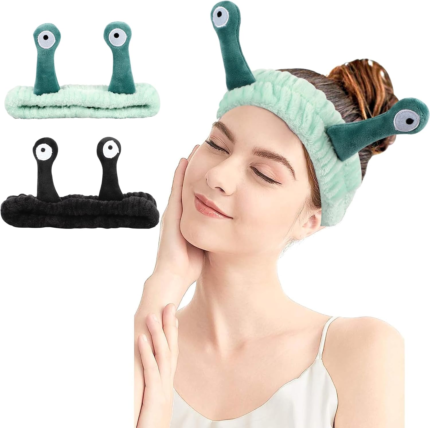 2 Pack Funny Snail Headband,Cute Snail Antenna Eyes Spa Makeup