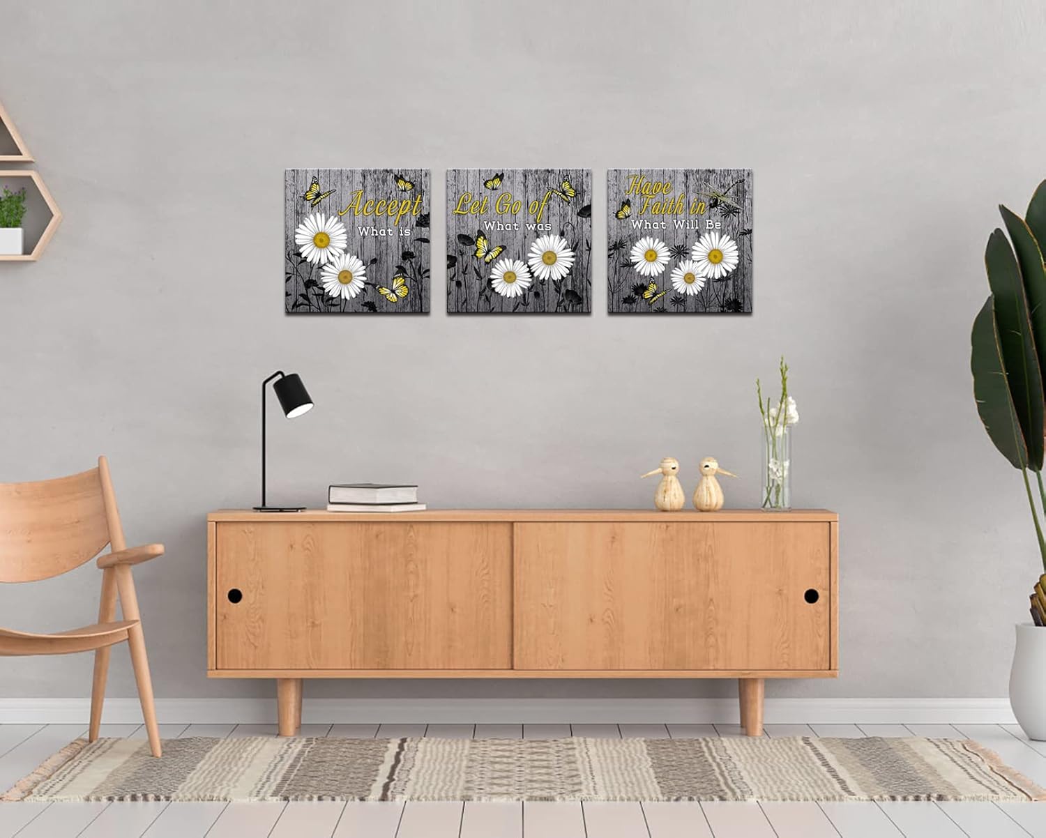 LevvArts Daisy Wall Art Decor Rustic Inspirational Quotes Canvas Print Farmhouse Flowers Picture Paintings Decoration for Bathroom Ready to Hang