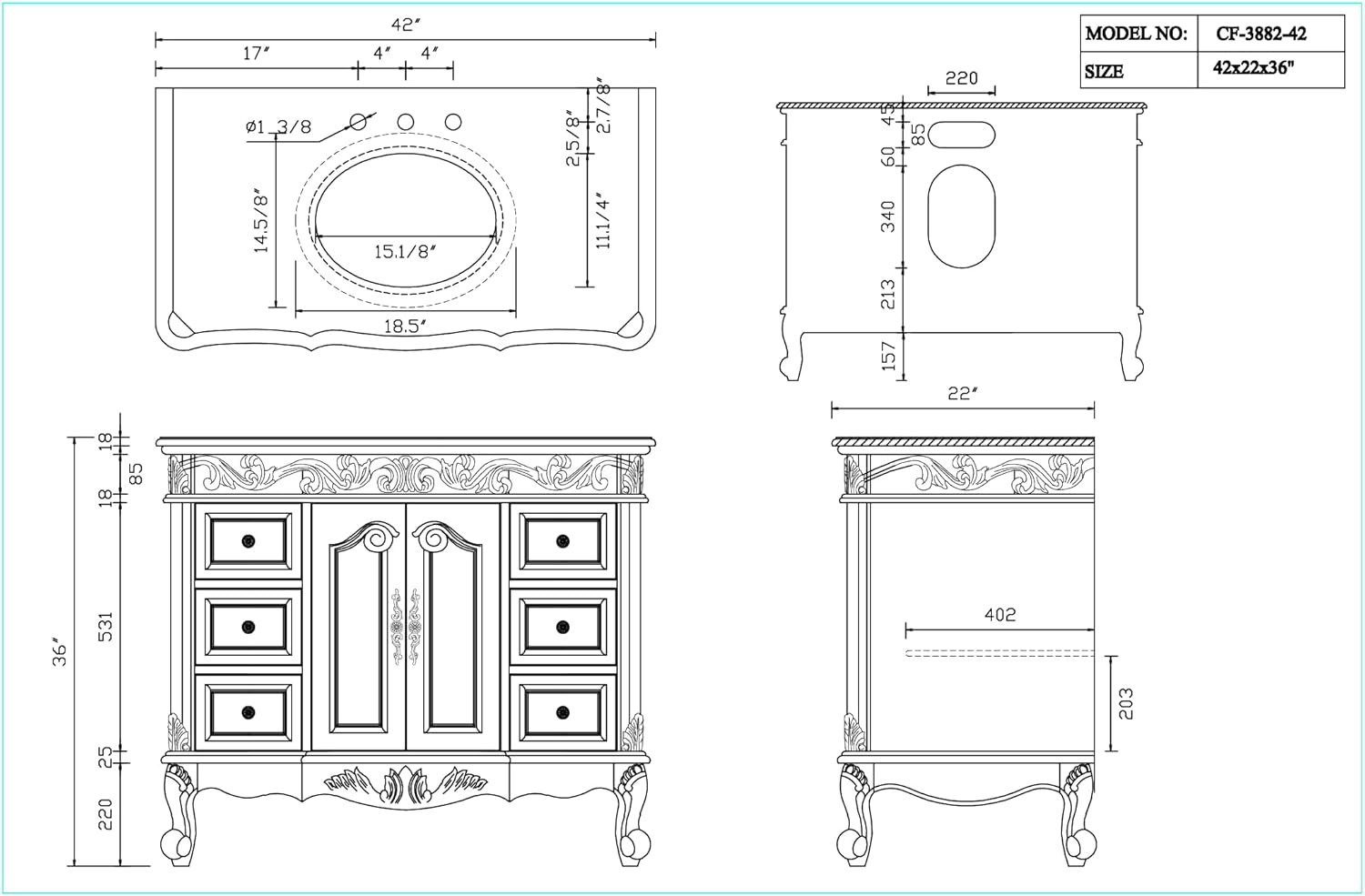 Benton Collection 42" White Marble Counter top Beckham Bathroom Sink Vanity & Mirror Set SW-3882W-TK-42/MR-3882