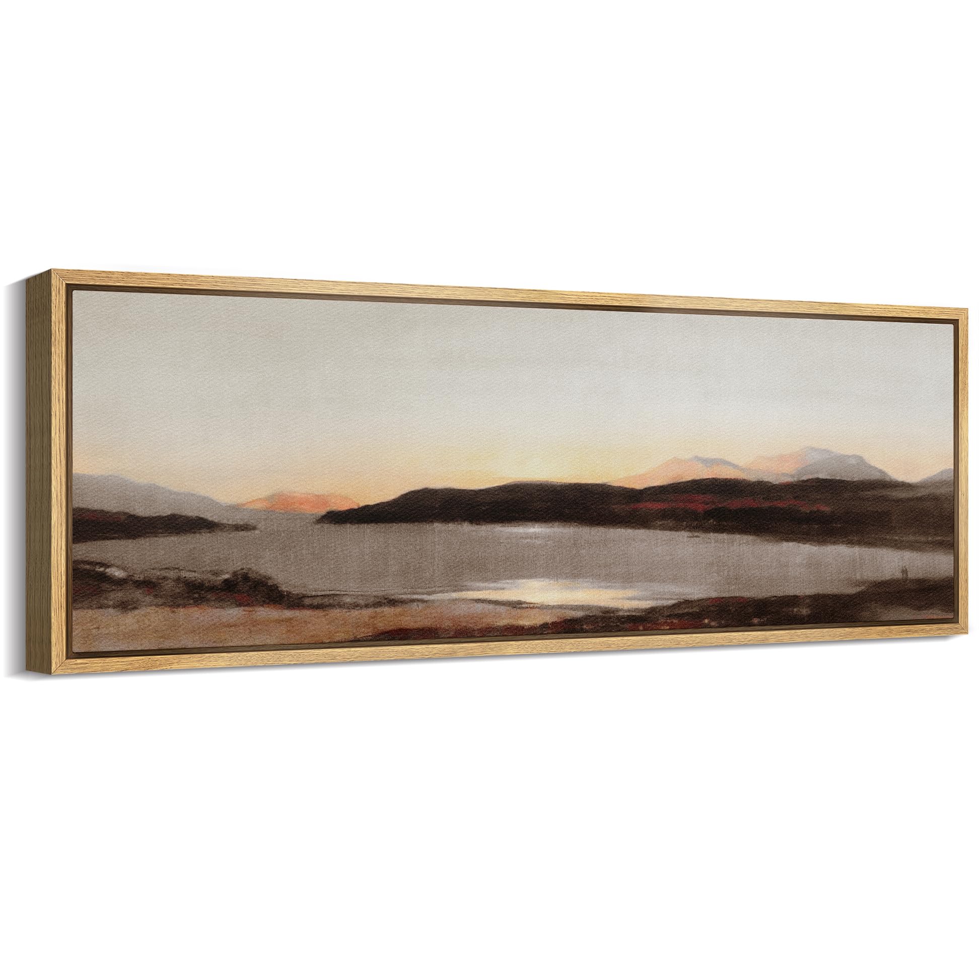MUDECOR Large Framed Canvas Print Wall Art Tranquil Lake at Sunset Soft Tones Antique Retro Fine Art Illustrations Decorative Colorful Multicolor for