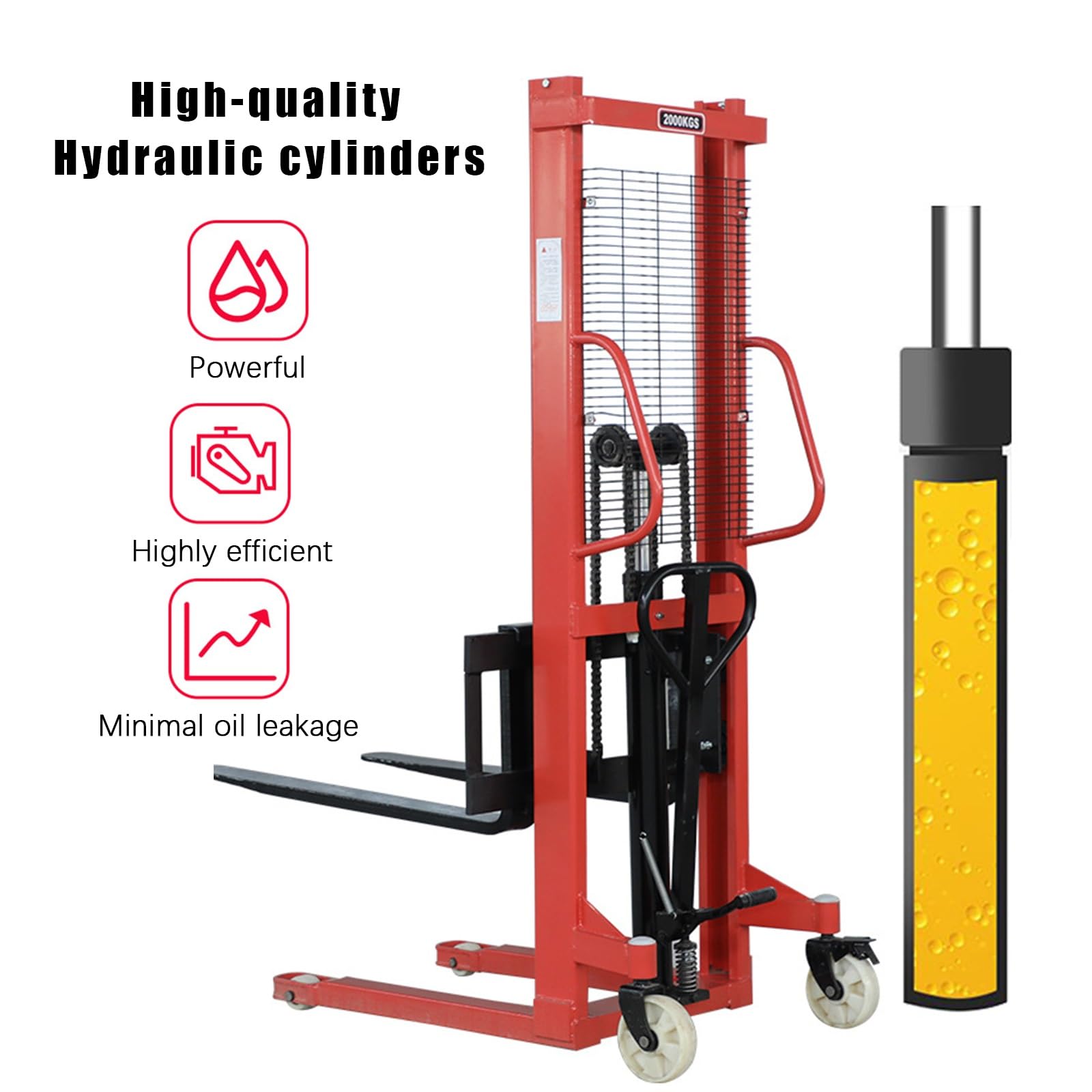 Carretilla elevadora hidráulica de 160 cm de altura de elevación, | Carretilla elevadora de conductor a pie con bomba hidráulica de alta calidad y construcción robusta de acero(Load capacity: 500 kg)