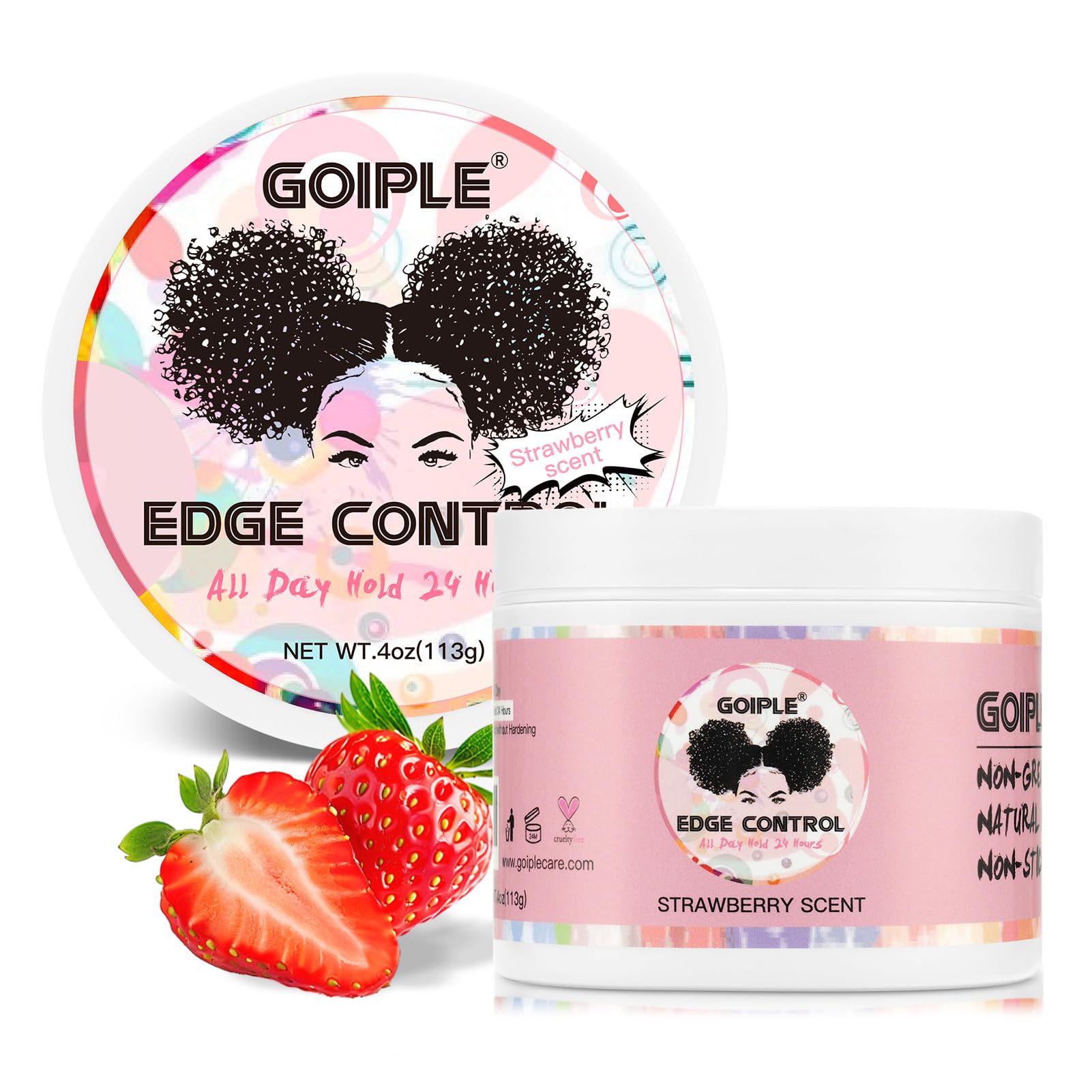 Edge Control Cire Pour Femmes Noires Tenue Forte, Non Grasse, Gel Plus Lisse, Cheveux Afro Pour Cheveux Noirs, Brillance, Gel Cheveux Afro Pour Femmes Cire Cheveux Afro (Saveur Fraise) (4, Onces)