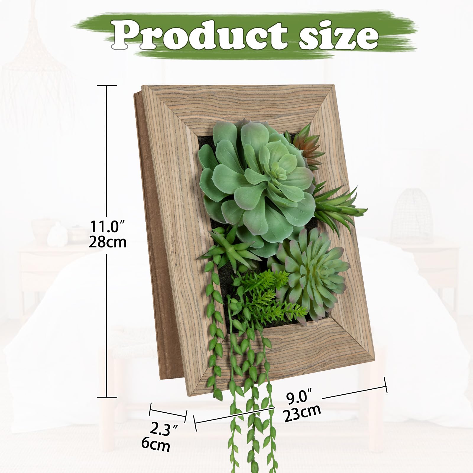 Oairse Plantes succulentes artificielles 3D à suspendre au mur - Arrangement de plantes grasses artificielles dans un pot en bois pour maison, ferme, cuisine, console, table, décoration murale