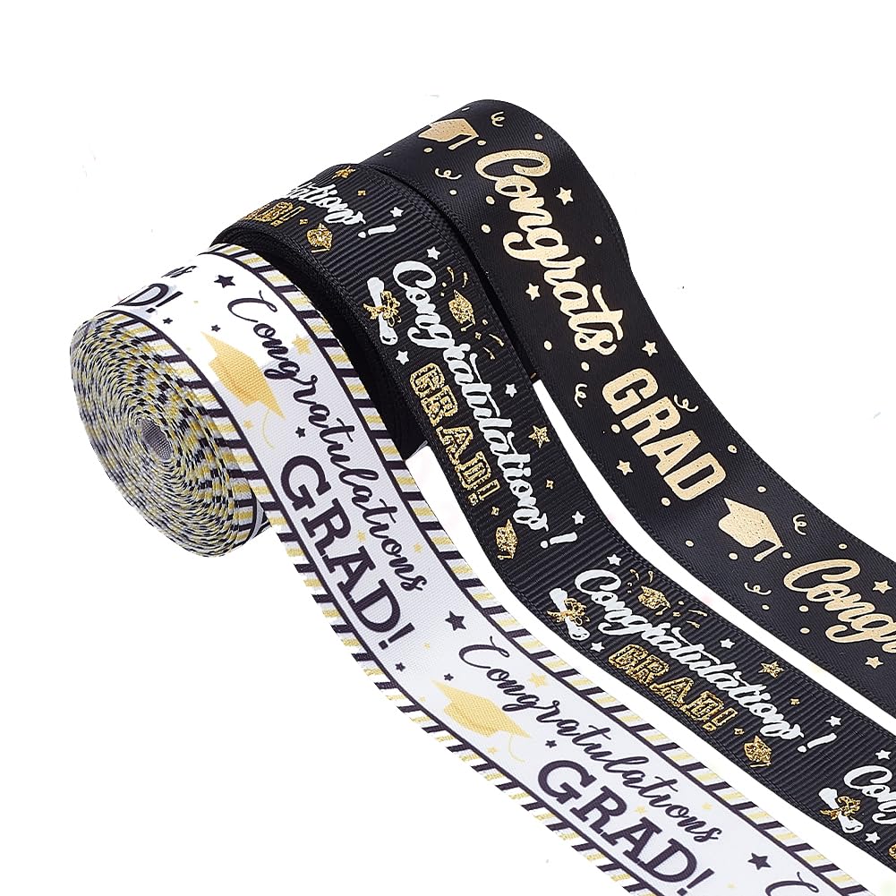 Ruban gros-grain de remise de diplôme blanc et noir PH PandaHall de 14,7 m pour cadeaux