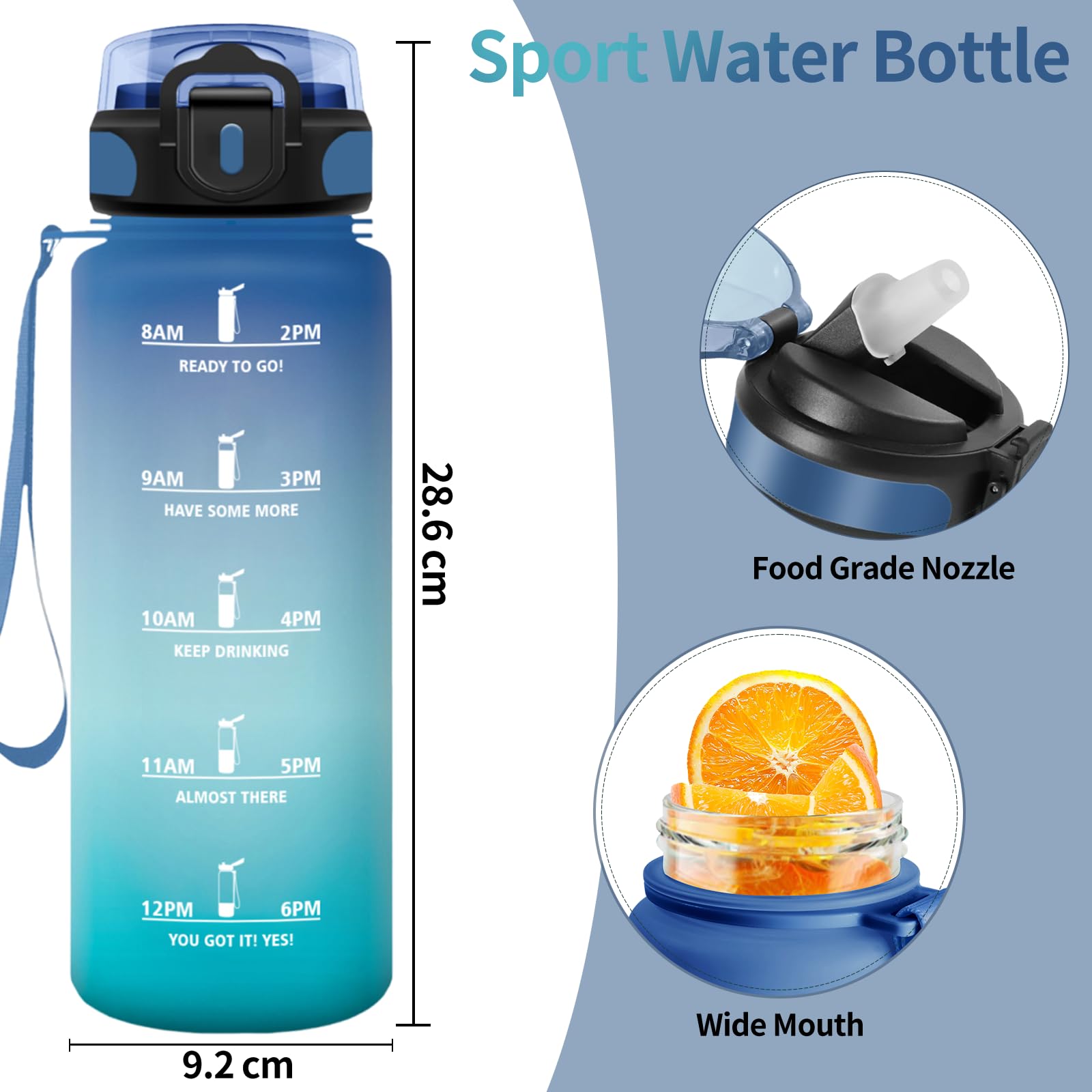 HoneyHolly Borraccia, 1.5L Borraccia Acqua, Borraccia Motivazionale con Cannuccia, Borraccia Palestra, A Prova di Perdita, Bottiglia Acqua per Scuola, Palestra, Campeggio, Ciclismo, Yoga