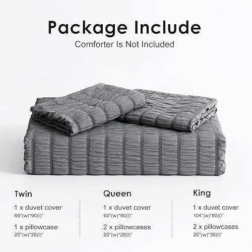 Miniatura 6 de WARMDERN Juego de funda de edredón tamaño King, juego de ropa de cama gris de microfibra lavada de 3 piezas, suave, transpirable, con textura de