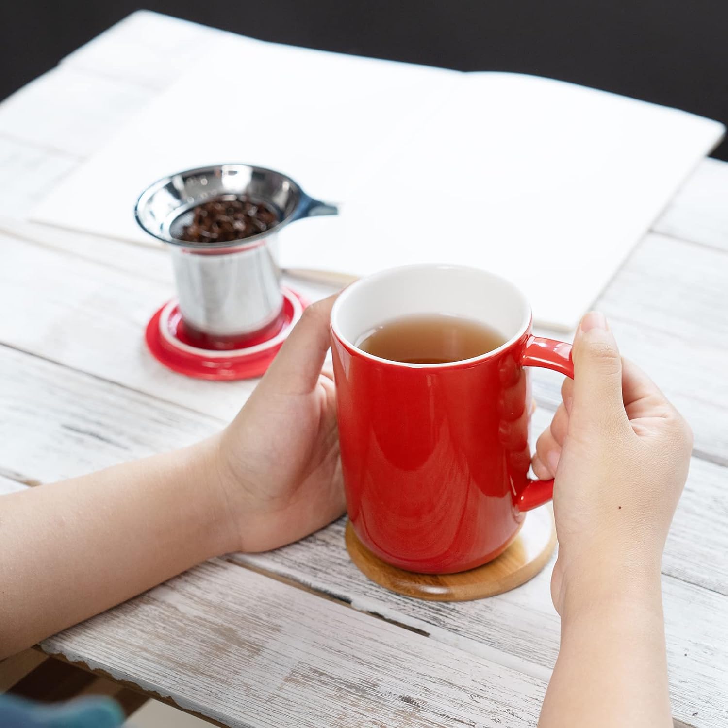 CEEFU 16oz Porcelain Tea Mug with Infuser, Lid and Coaster image 5