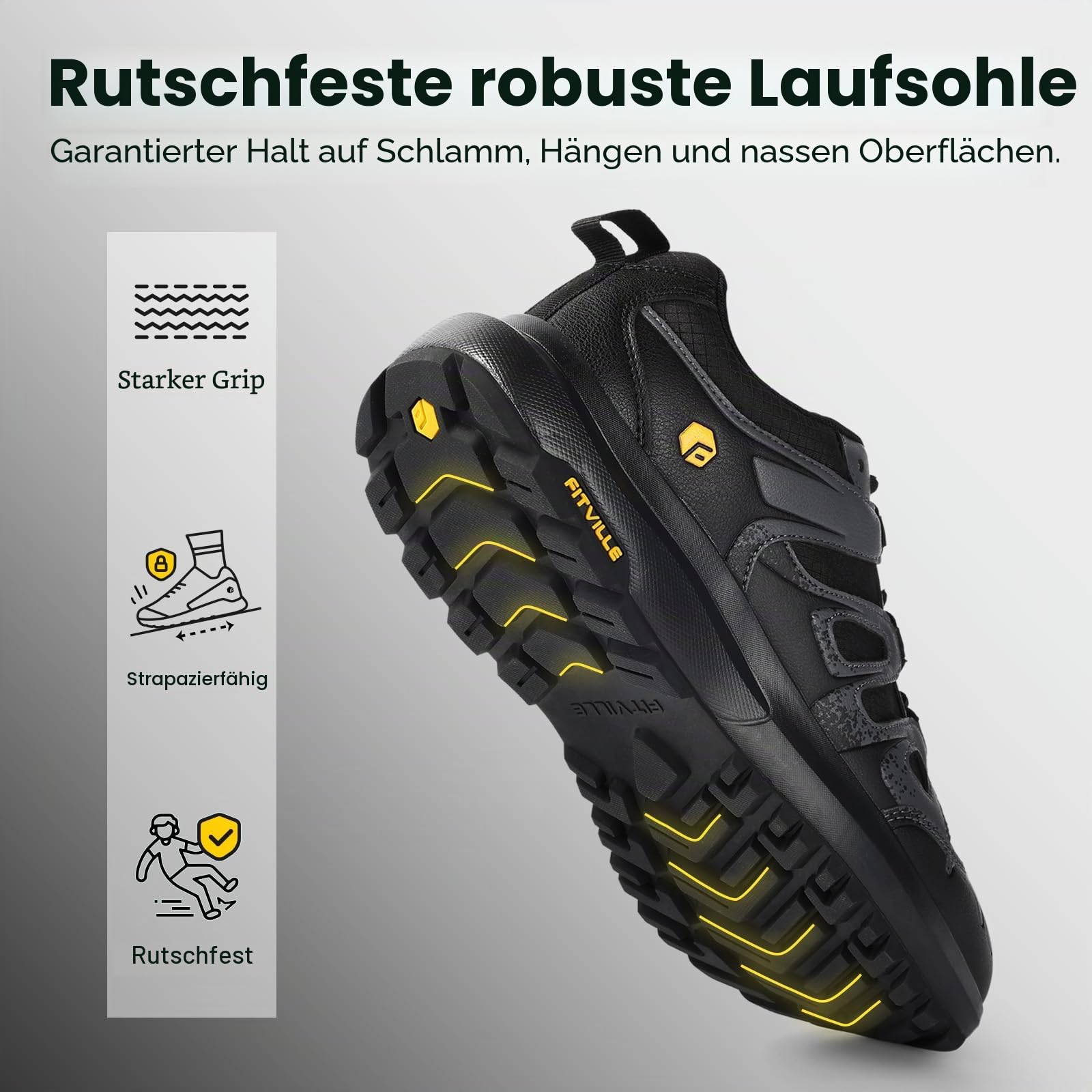 FitVille Extra Weit Wanderschuhe Herren Wasserdicht Wanderhalbschuhe Outdoor Schuhe mit Fußgewölbestütze Gr.40-50