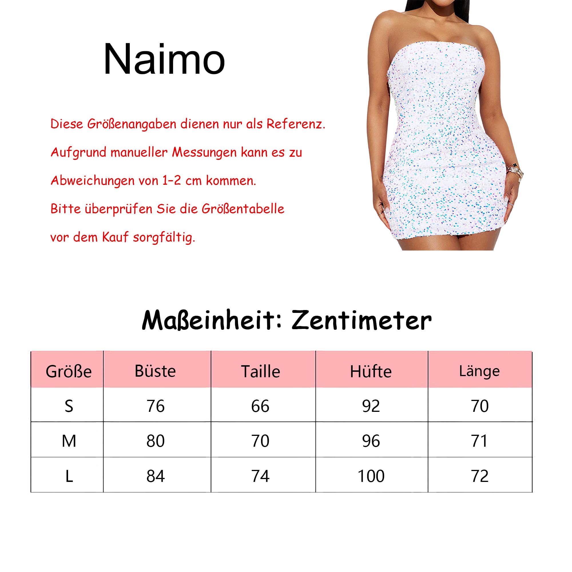 Naimo Vestido corto de lentejuelas para mujer, sin mangas, sin tirantes, bandeau, para fiesta, cóctel