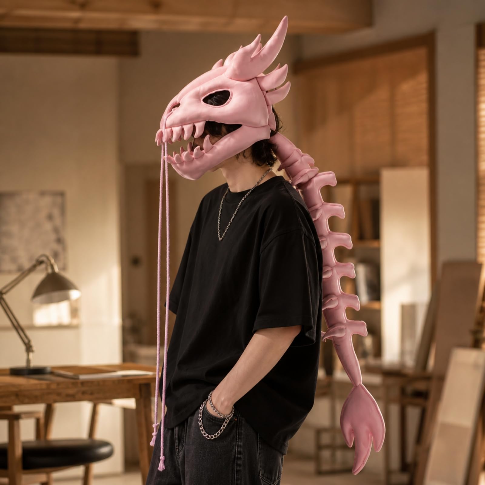 Gralara Copricapo Teschio di Dinosauro con Spina Dorsale Imbottito Costume Scheletrico di Dinosauro 3D Travestimento per, Cosplayer, Halloween, Cosplay,