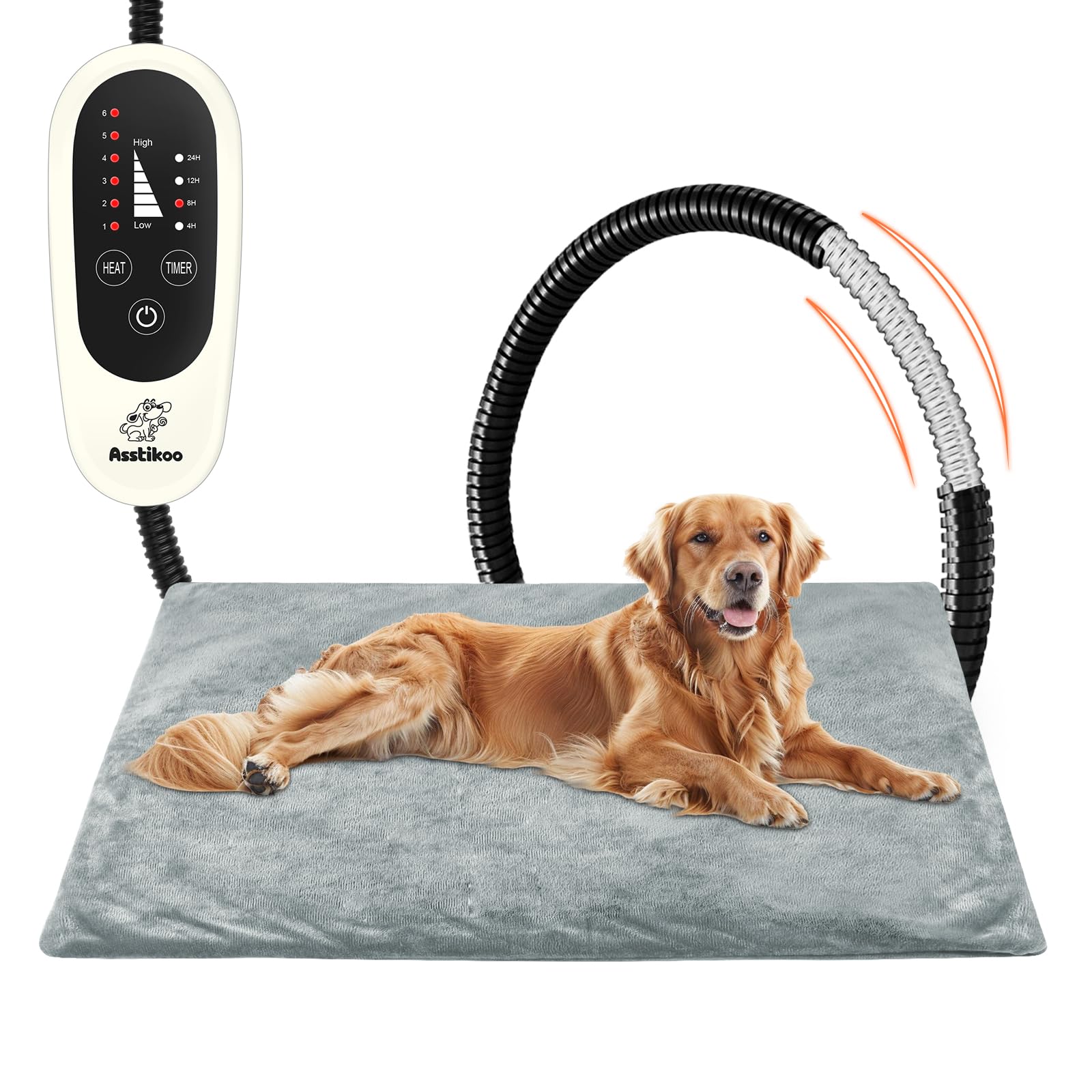 Tappetino Riscaldante per Cani Gatti, Tappeto Riscaldante per Animali Domestici con 4 Timer& 6 Livelli Temperatura 30-55℃, Coperta Termica Gatto Cani Anti-Morso Impermeabile (XL - 90X60cm)