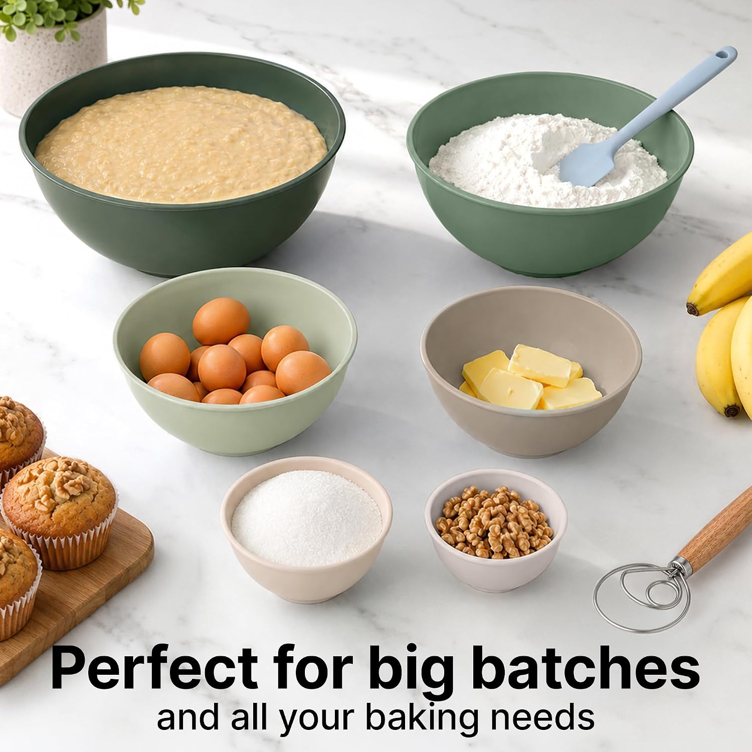 Zulay Kitchen 12 Piece Plastic Mixing Bowls with Leak-Proof Lids Set - Microwave and Freezer Safe Kitchen Mixing Bowls for Preparing, Serving and Storing - Large Nesting Bowls (Forest Ombre) image 4