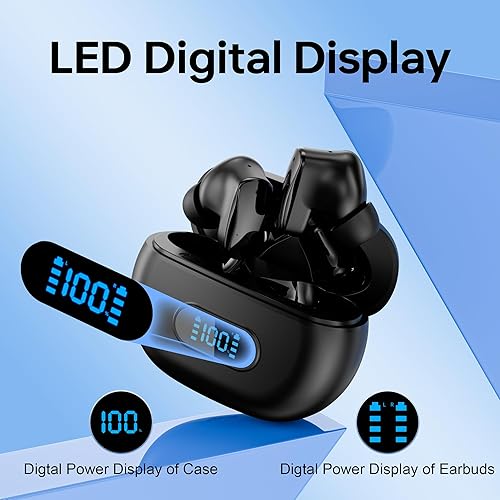 Miniatura 3 de Auriculares inalámbricos Bluetooth 5.3 con pantalla digital, estuche de carga, control táctil, auriculares intrauditivos con micrófono integrado