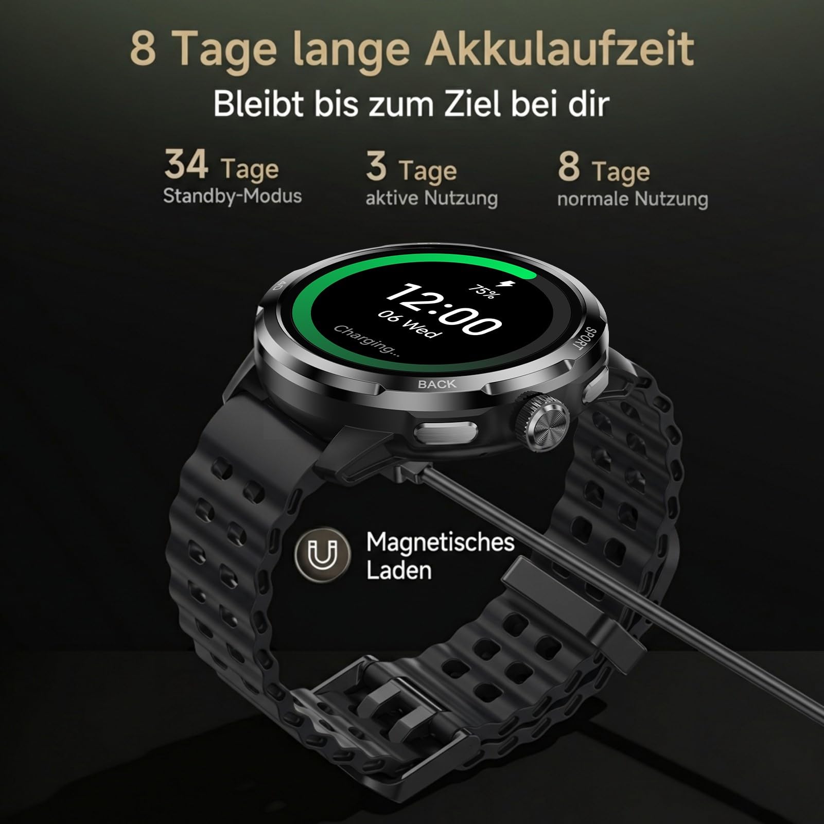 Ulefone Armor Watch Pro Smartwatch Herren,IP68 Militär Wasserdicht Fitnessuhr mit GPS/Kompass/ChatGPT/Bluetooth Anrufe,Sportuhr 100+ Sportmodi, 24/7 Herzfrequenz,Schlafmonitor für Android IOS