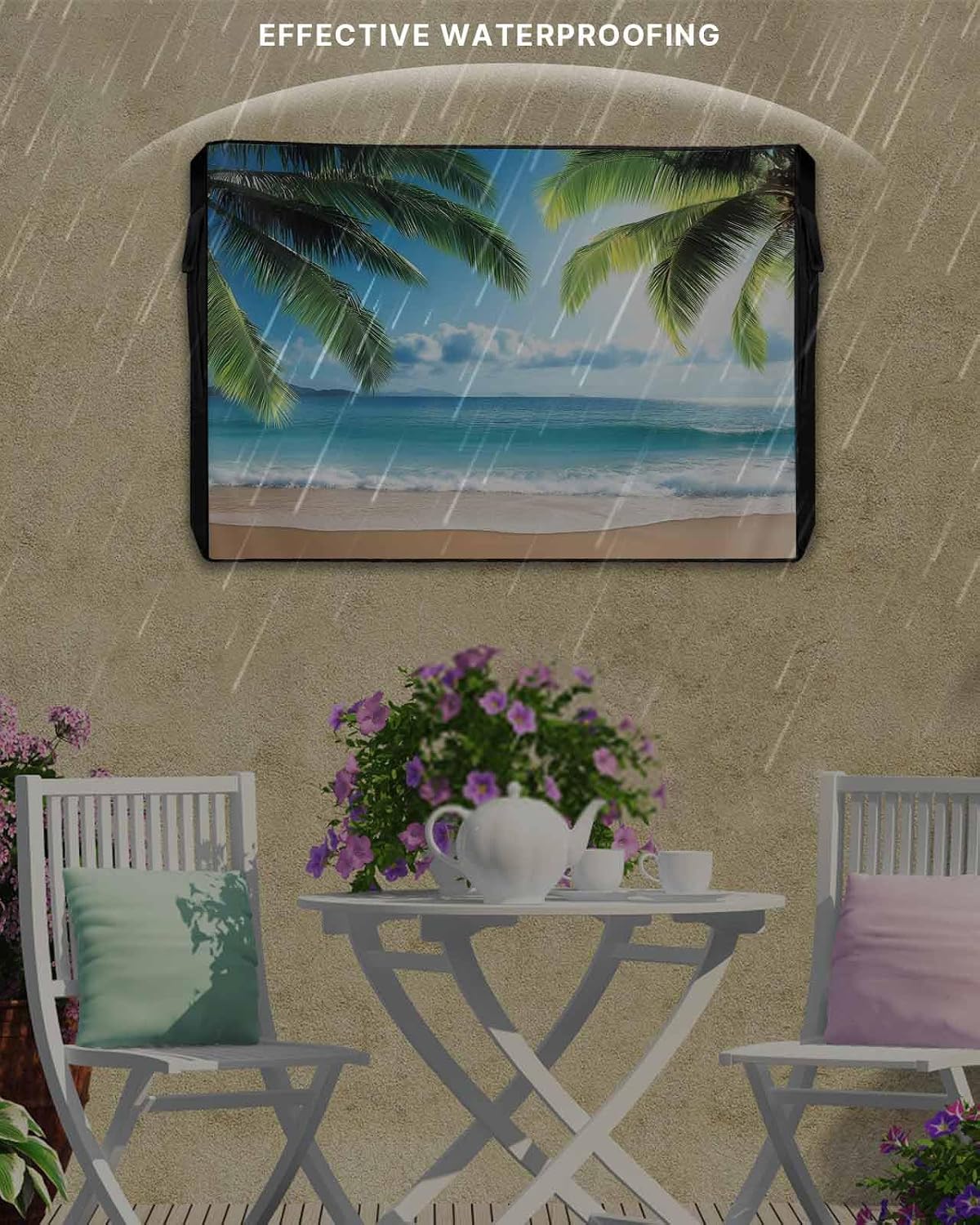 Outdoor TV Cover 40-43 inch, Summer Blue Ocean Beach Coconut Tree Weatherproof TV Screen Protector Outdoor TV Enclosure for Seal Full Coverage - Outside LED, LCD, OLED Flat Screen TVs