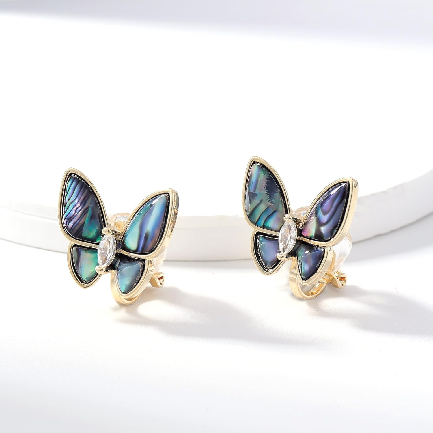 YOQUCOL Butterfly Shape Shell Clip On Earrings Golden Non Pierced Stud for Women - Image 3