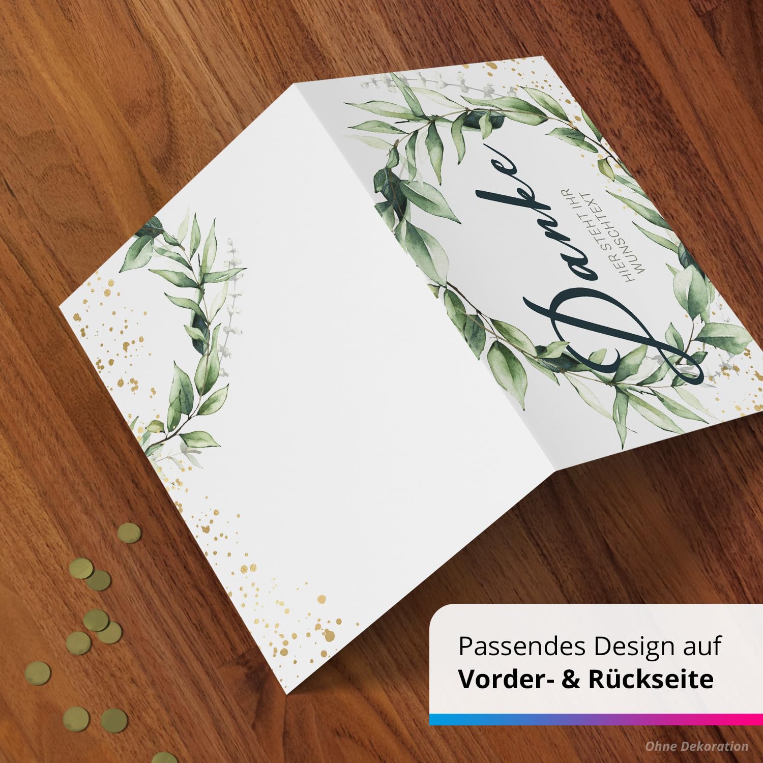 Dankeskarten personalisiert mit Umschlag mit eigenem Text und Foto