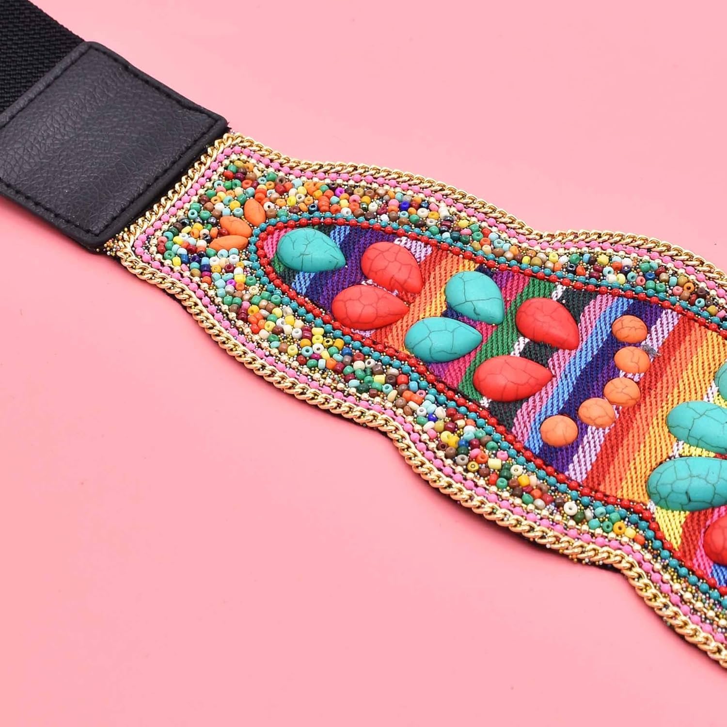 idealway Bohemian Women Belts Handmade Beads Ethnic Statement Wide Elastic Body Belt for Girls Women Dresses - Image 5